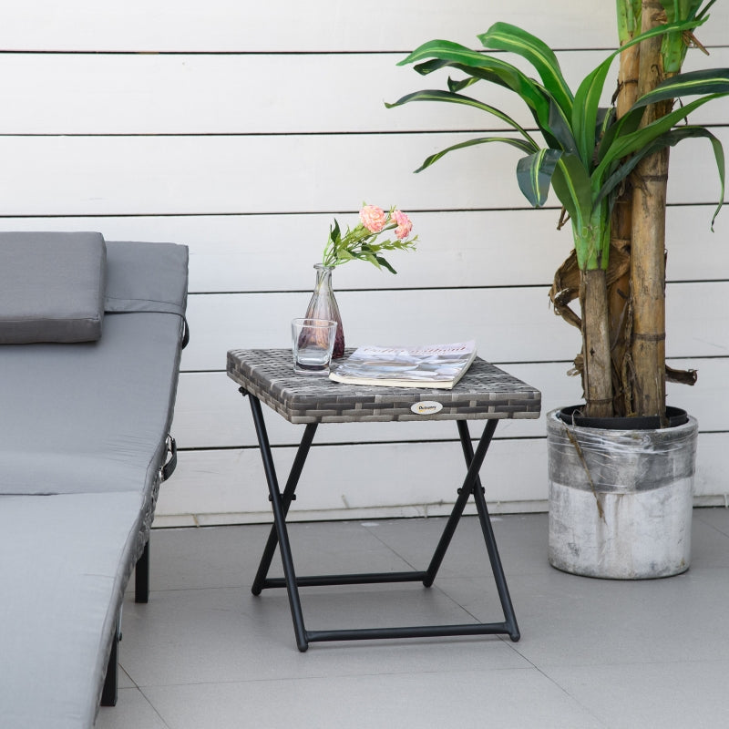 Garden Table Folding Coffee Table Polyrattan Metal Frame, Grey 40x40x40cm