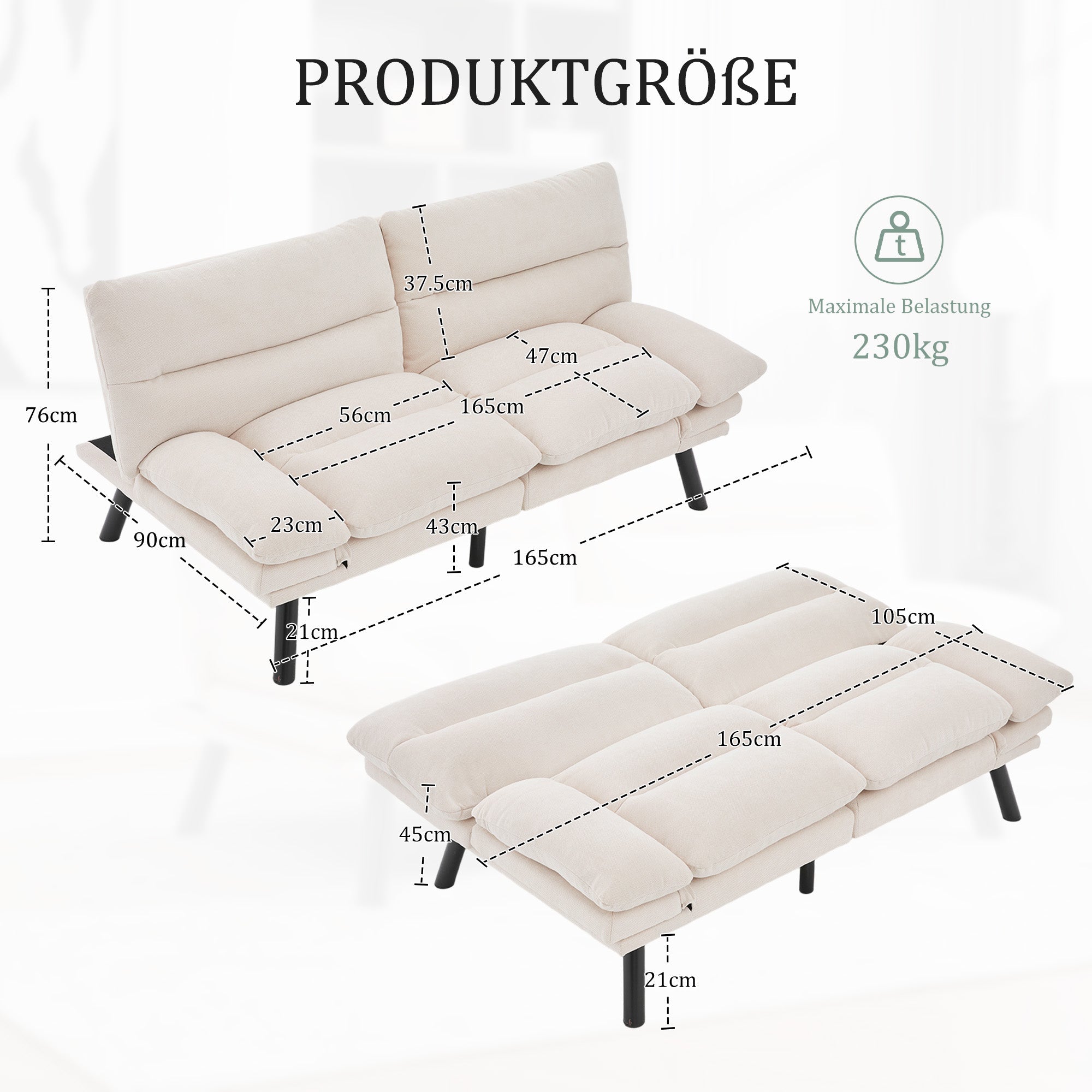 Two-Seater Sofa Ergonomic Adjustable Metal Legs, Chenille