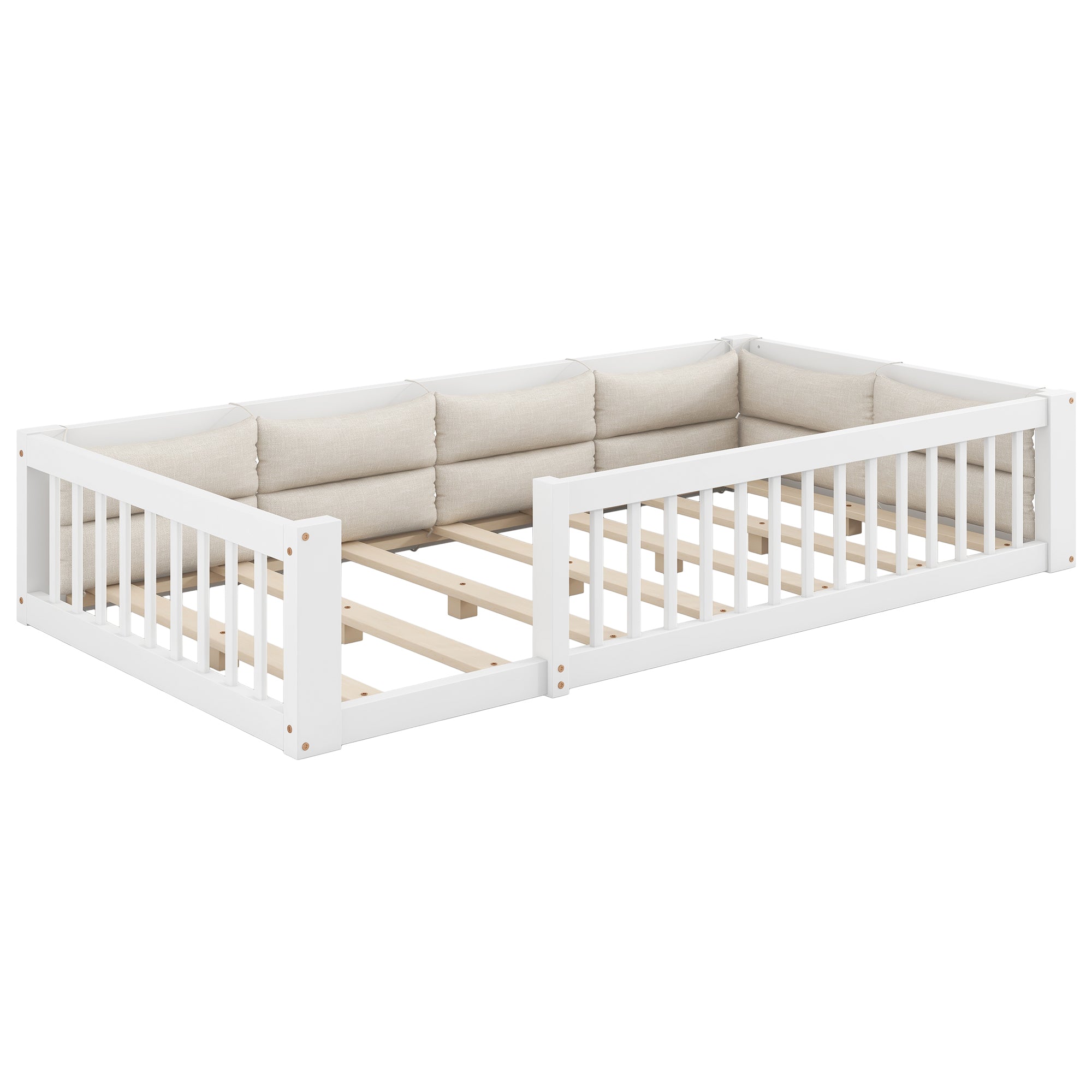 Platform Bed with Side Rails and Pillows, 90x200, White