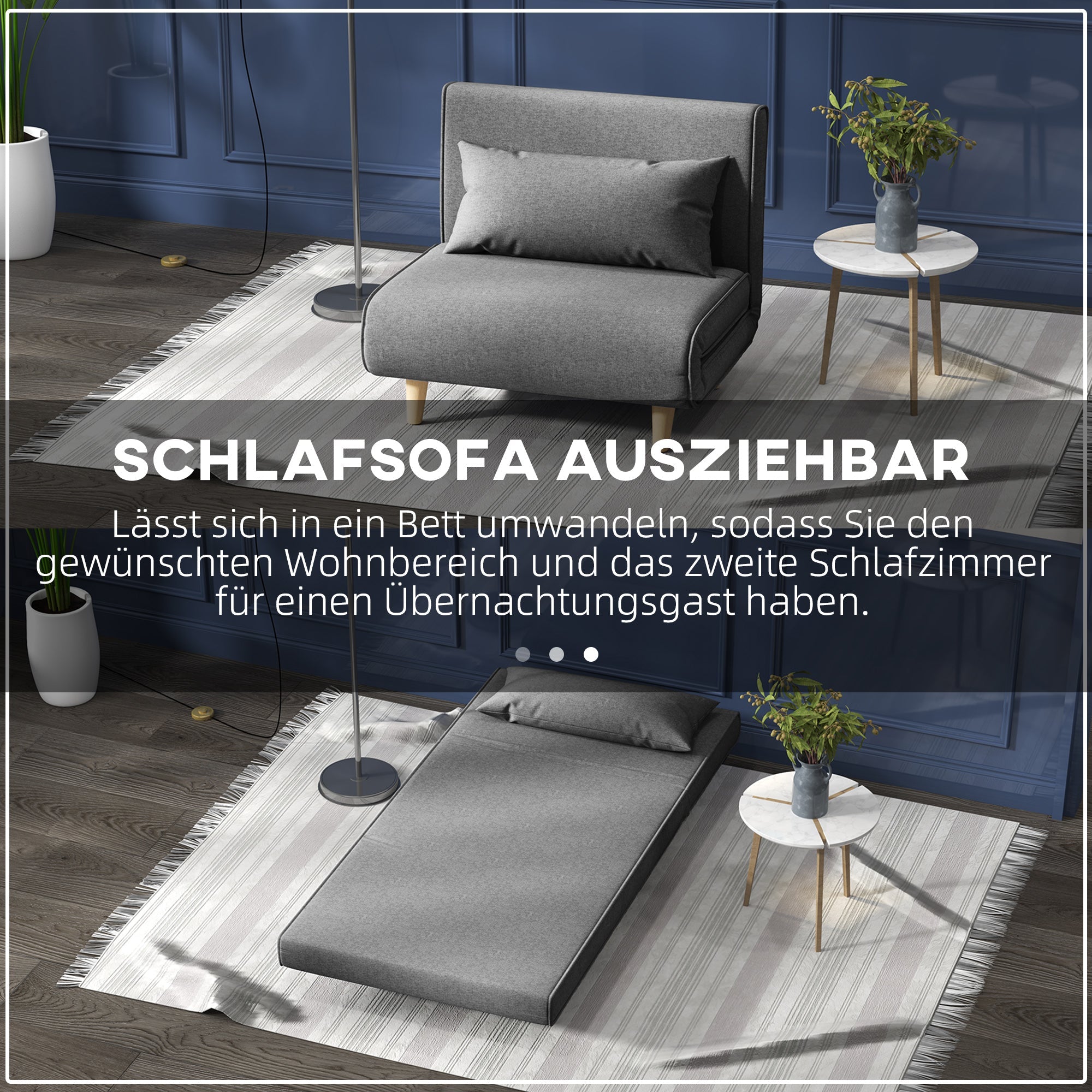 Kleines Einzelschlafsofa, faltbar, verstellbare Rückenlehne, Grau