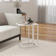 C Shape Bedside Table, Narrow Snack End Table, Metal Frame Wood-Effect Top, White