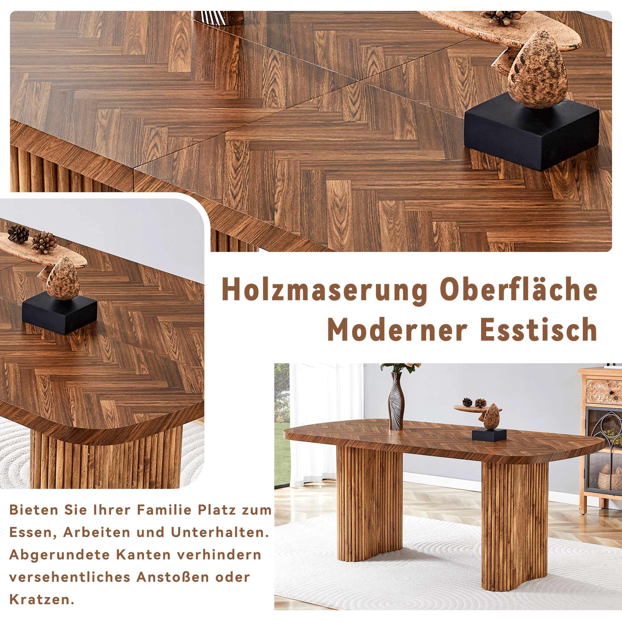 Dining Table Arched Pedestal Support 180x90cm - Walnut