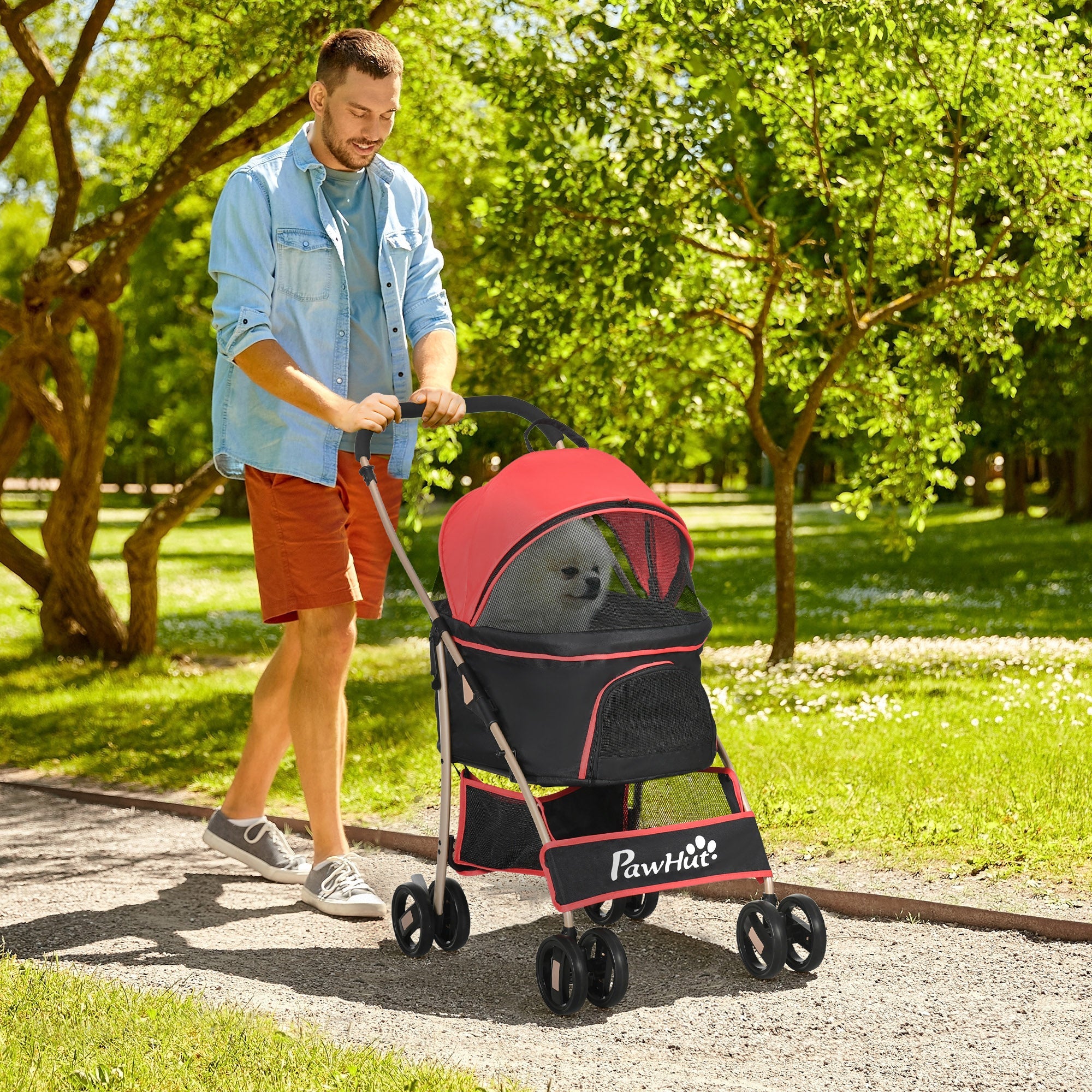 Dog Stroller, 2 in 1 Foldable Trolley with Cushion for Small Dogs, Oxford Fabric