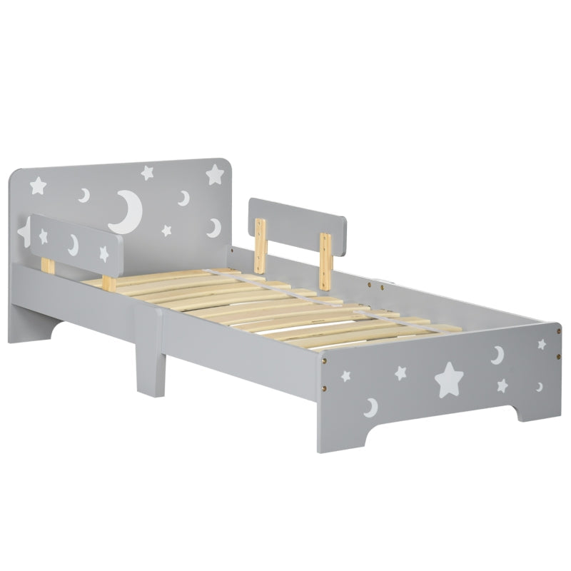 Kids Toddler Bed Star Moon Patterns Side Rails Grey