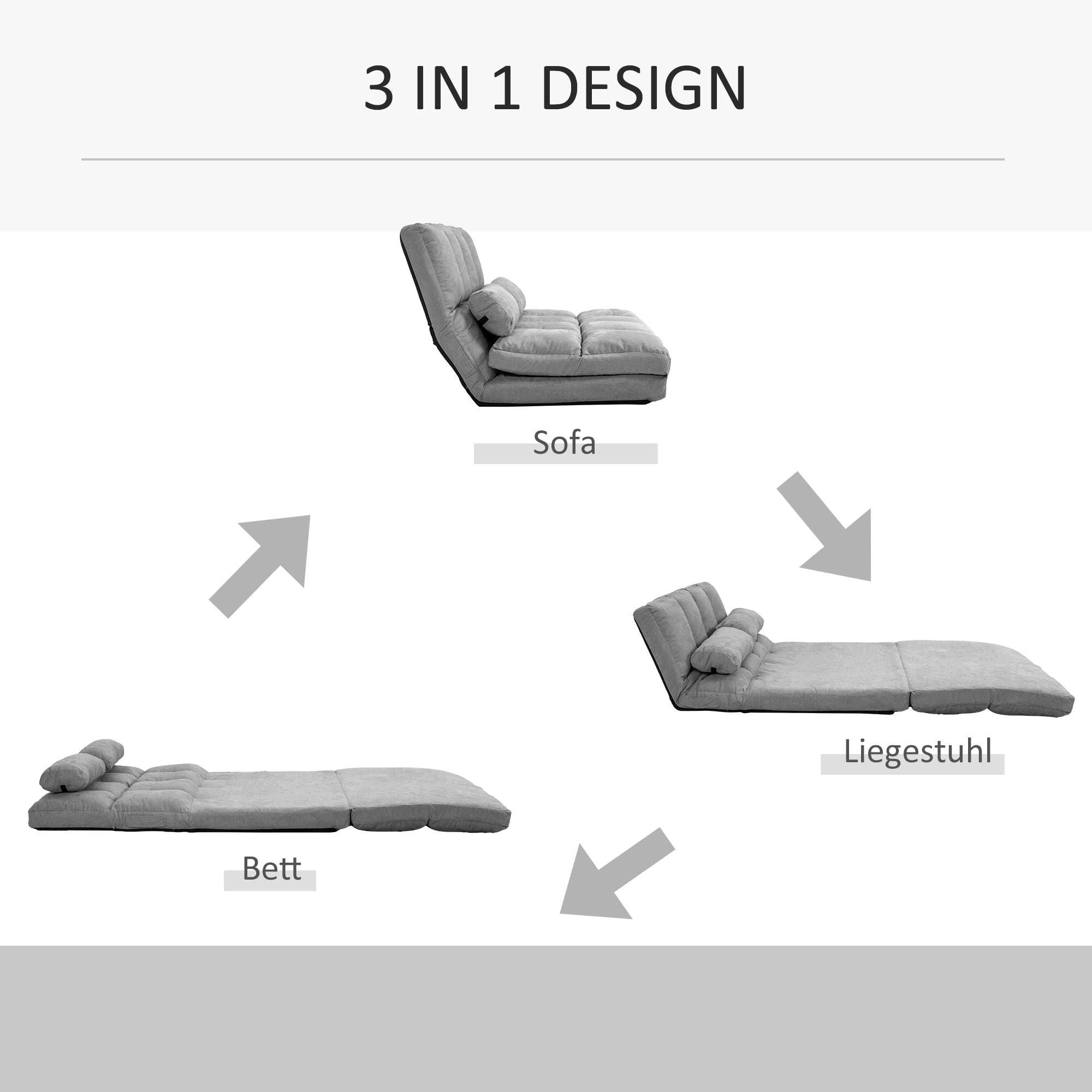 Floor Chair & Bed, Adjustable Backrest Seat Cushion, Grey Velvet & Steel