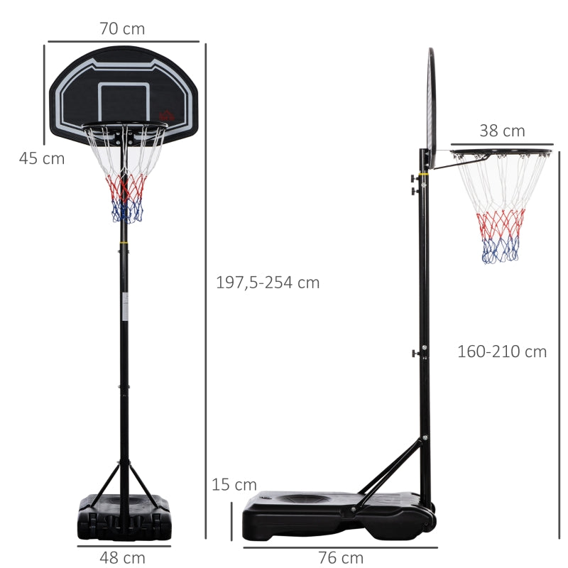 Basketball Hoop for Teenagers, 160-210 cm Height-Adjustable Stand with Wheels, Outdoor