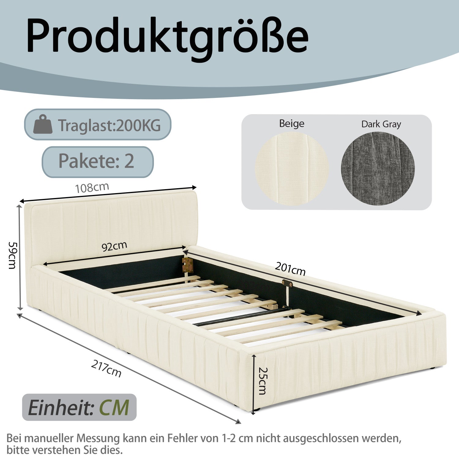 Single Bed 90x200cm Children's Bed Sturdy Iron Frame Chenille Beige