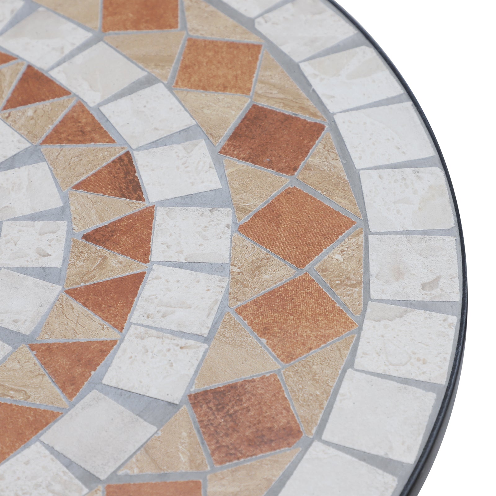 Mosaic Garden Table Round Ø60cm Balcony Side Table Steel Ceramic Orange/White
