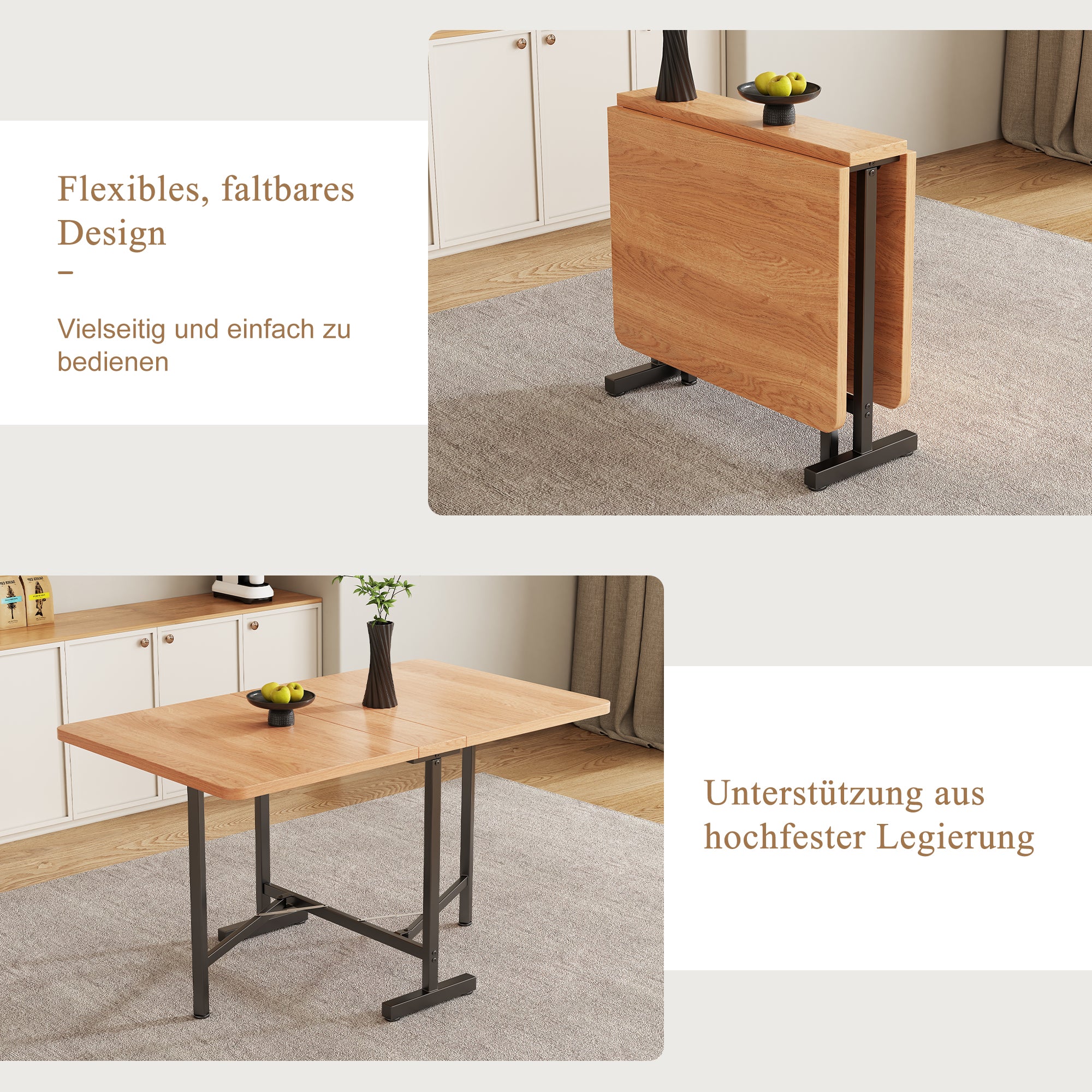 Extendable Dining Table 120x80 cm Foldable Modern Minimalist Natural Color