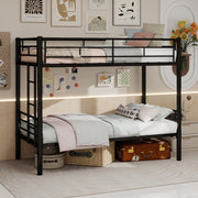 Twin over Twin Bunk Bed Convertible 2 Beds Ladders Railings, Metal Structure