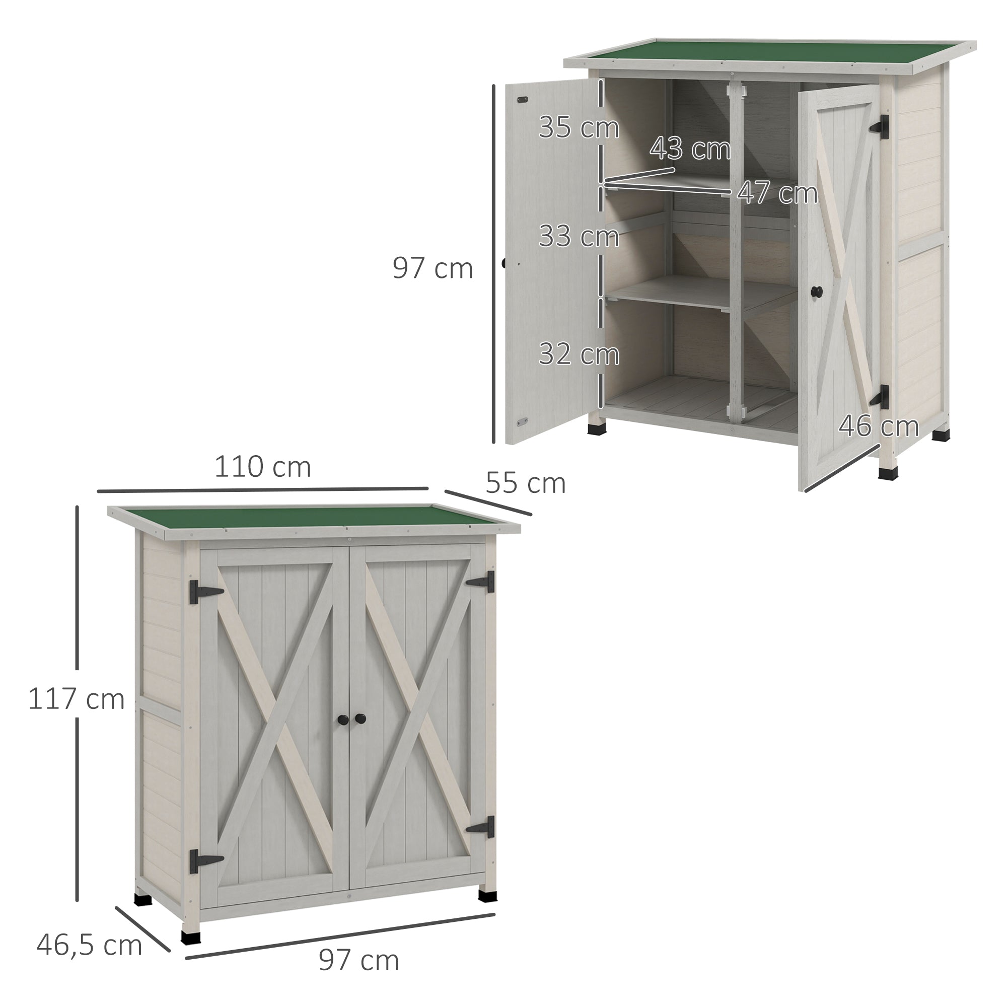 Garden Cabinet Wooden Tool Shed with 2 Doors, Light Gray