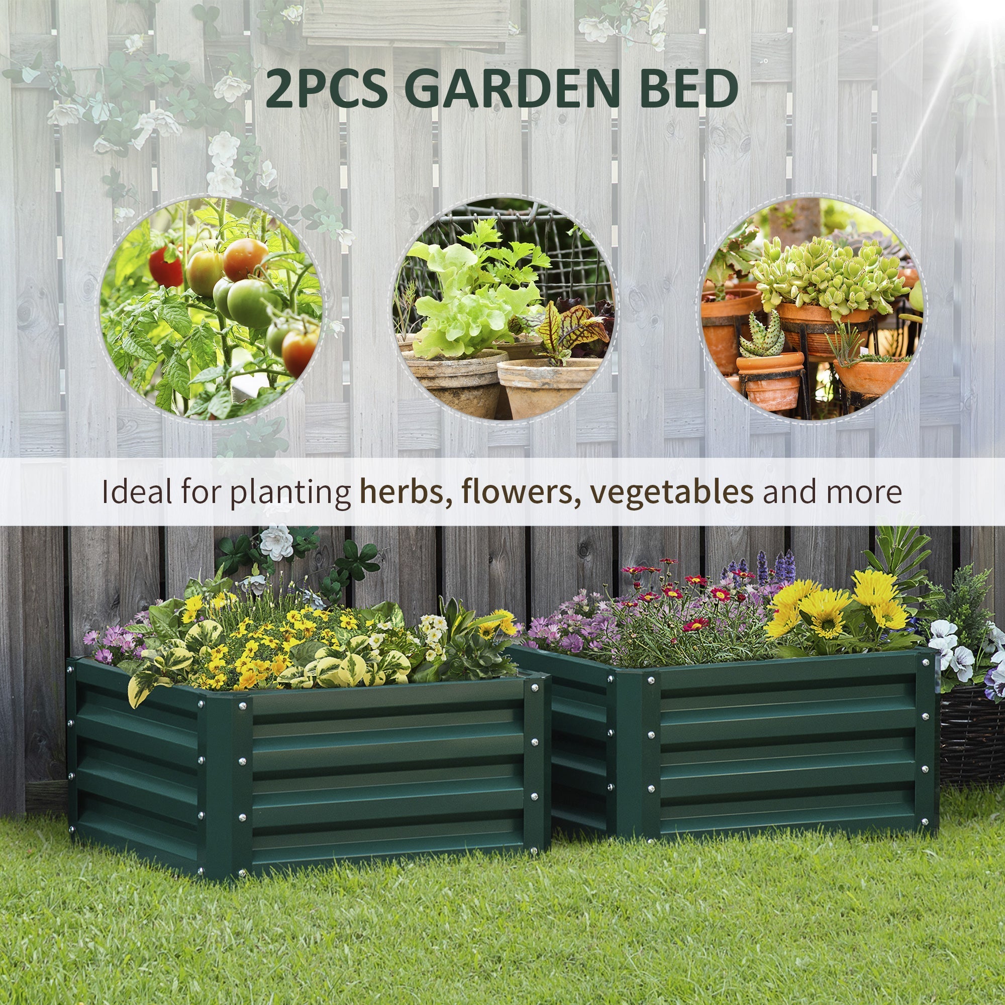 Planter Boxes, 60 x 60cm, Steel, Green