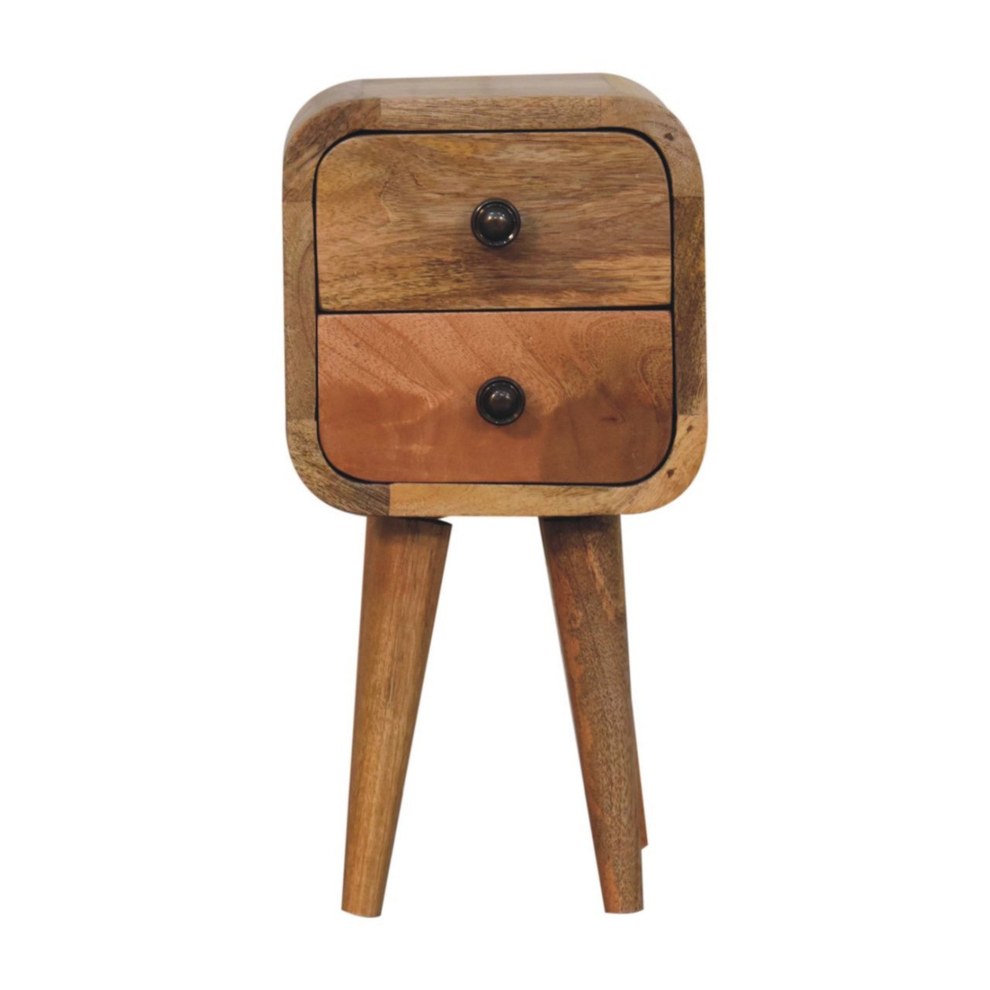 Solid Wood Bedside, Extra Mini Curved 2 Drawers, Brown