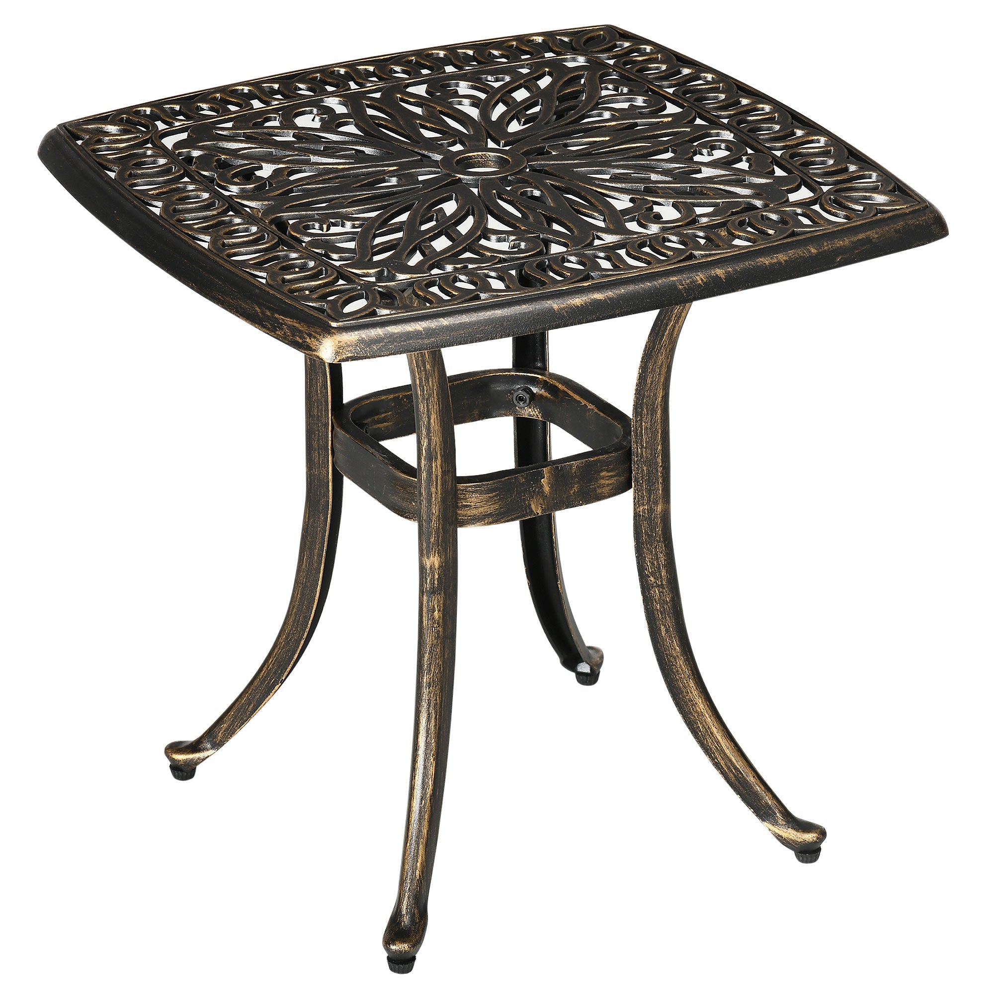 Side Table/Patio Table 54x54x52.5cm Parasol Hole Aluminum Frame Bronze