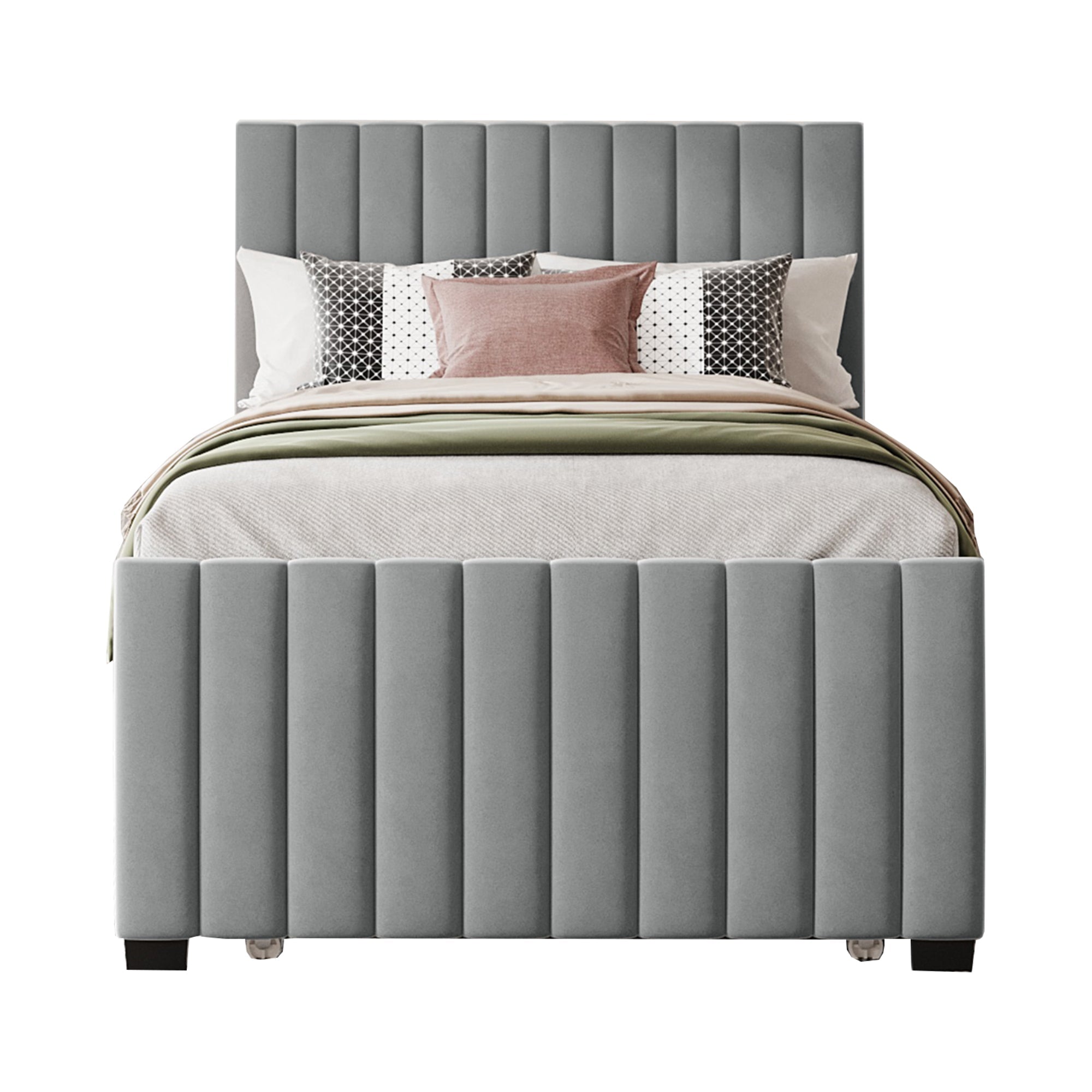 Upholstered Bed with Pull-Out, 90 x 190 cm Single, Grey Velvet
