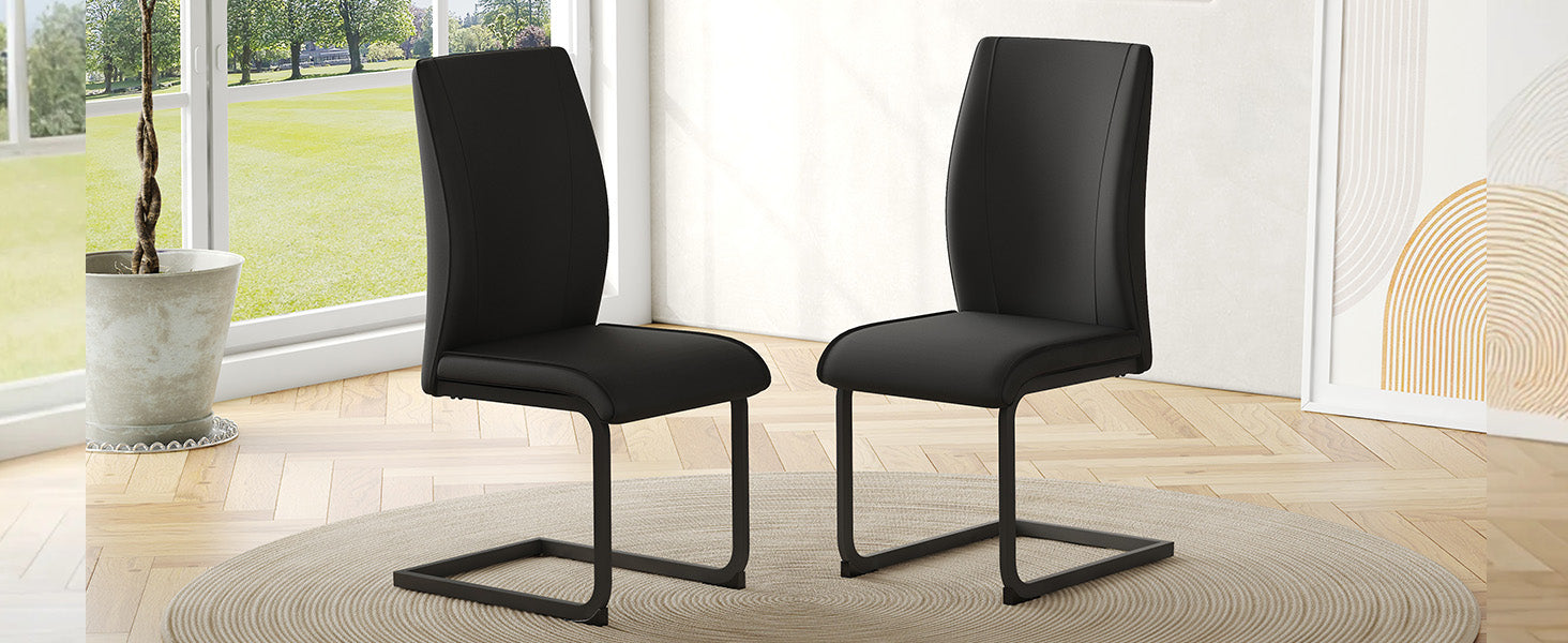 2-Piece Dining Chair Set Ergonomic Metal Legs - Black PU