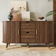 Sideboard with Sliding Doors, Drawers and Rounded Corners, Solid Wood Legs