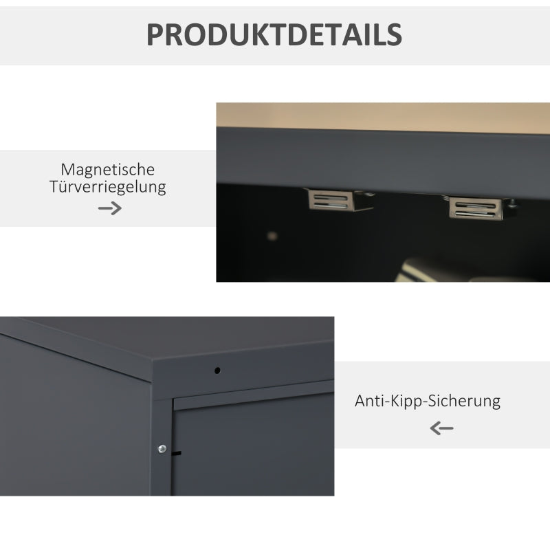 Filing Cabinet with Louvre Doors, Metal with 2 Adjustable Shelves, Grey