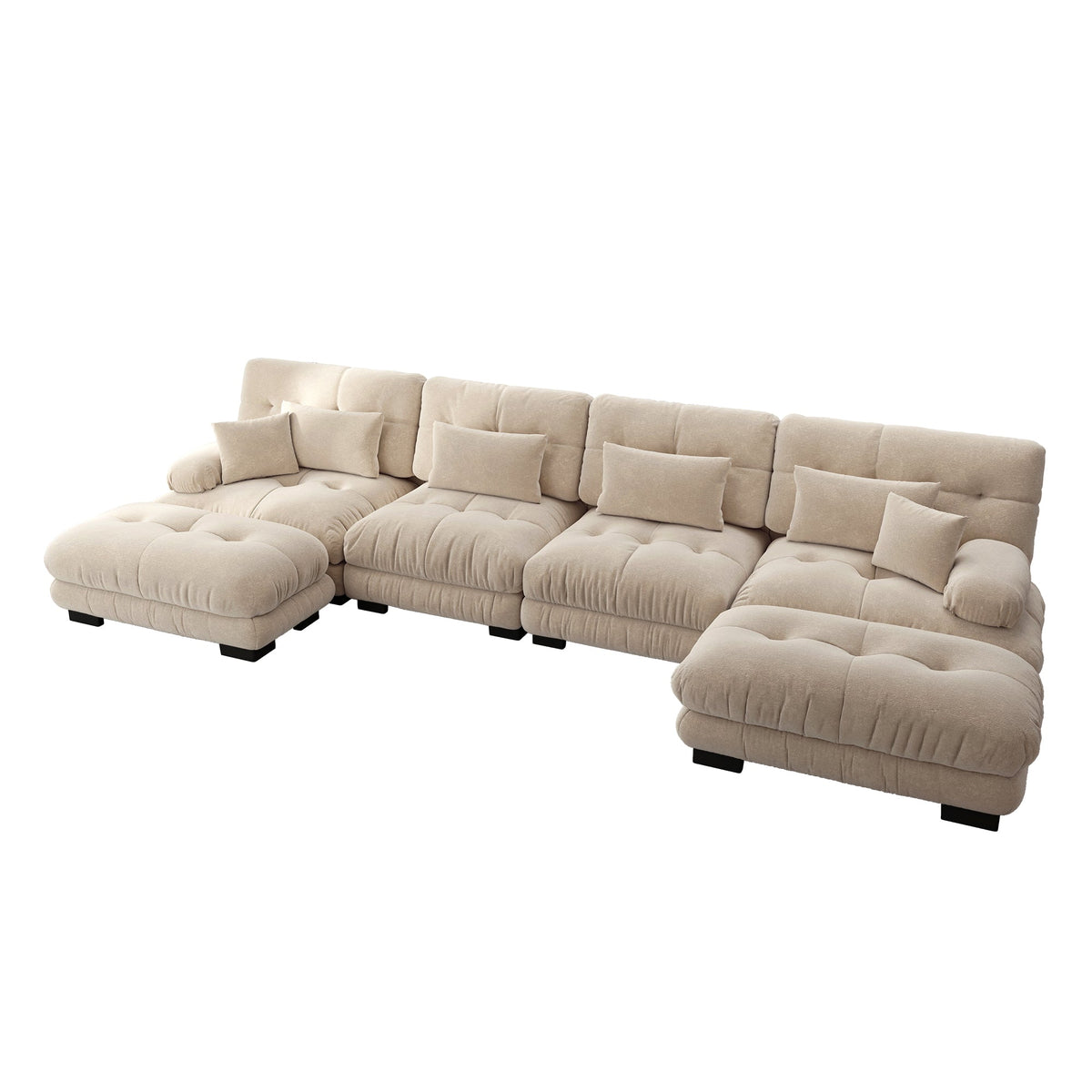 Modular Corner Sofa, U-Shaped 4-Seater with Movable Ottoman, DIY Combination, Chenille Light Brown