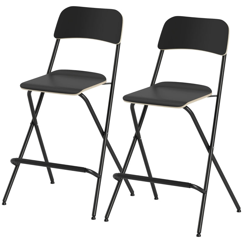Bar Stools, Folding Chairs with Steel Frame, Black (Set of 2)