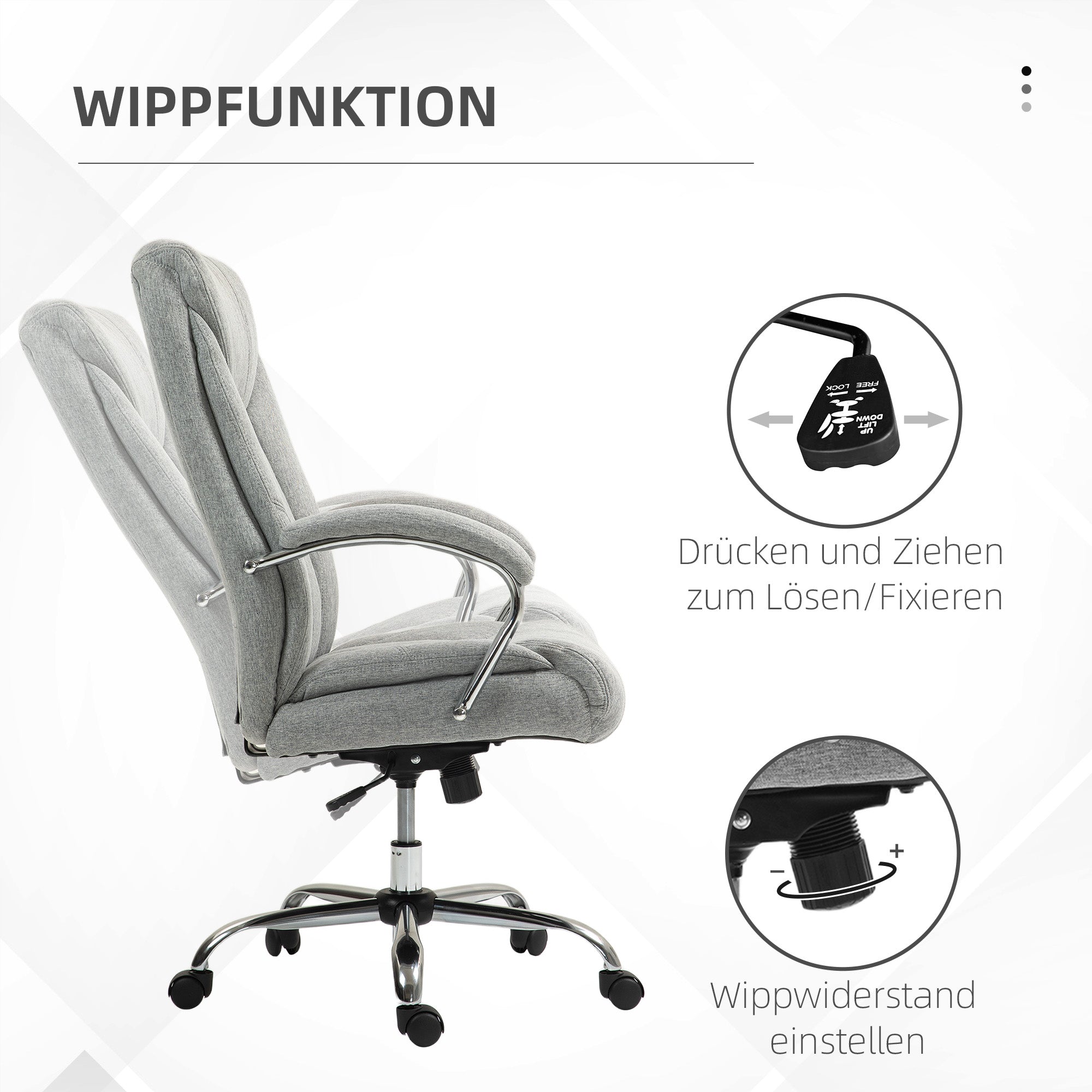 Vinsetto Office Chair, Rocking Ergonomic Adjustable Swivel, Light Grey Nylon