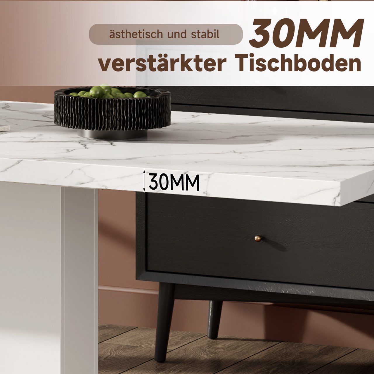 Extendable Dining Table, 140/180x70cm for 6-8 People, Rectangular Thickened Tabletop, White