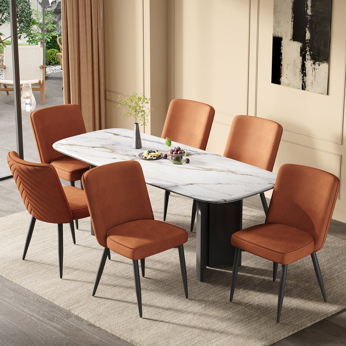 6 Dining Chairs, Modern Comfortable and Breathable, Rust Velvet Fabric