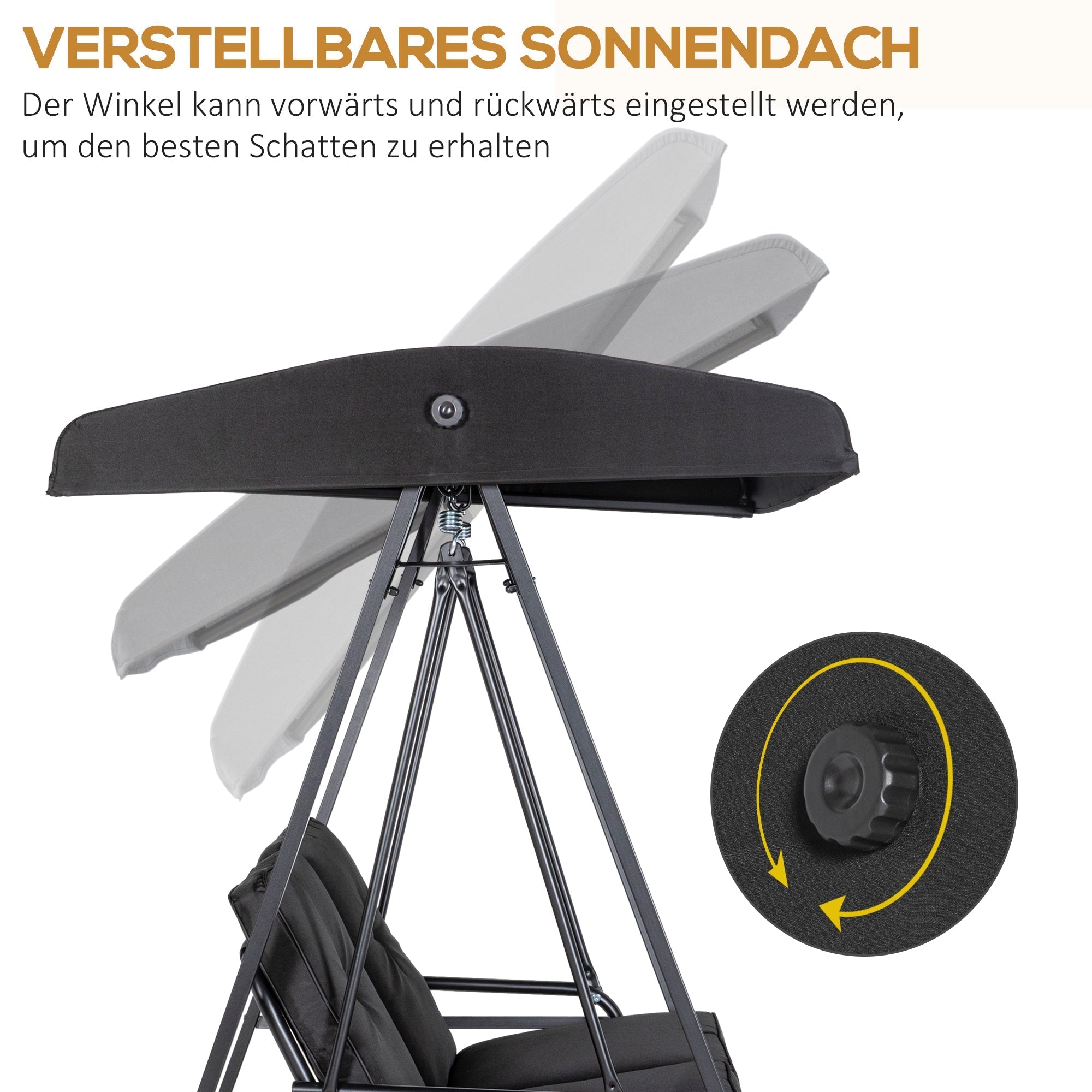 Hollywood Swing 2-Seater Garden Swing Adjustable Canopy 220kg Load Capacity, Black