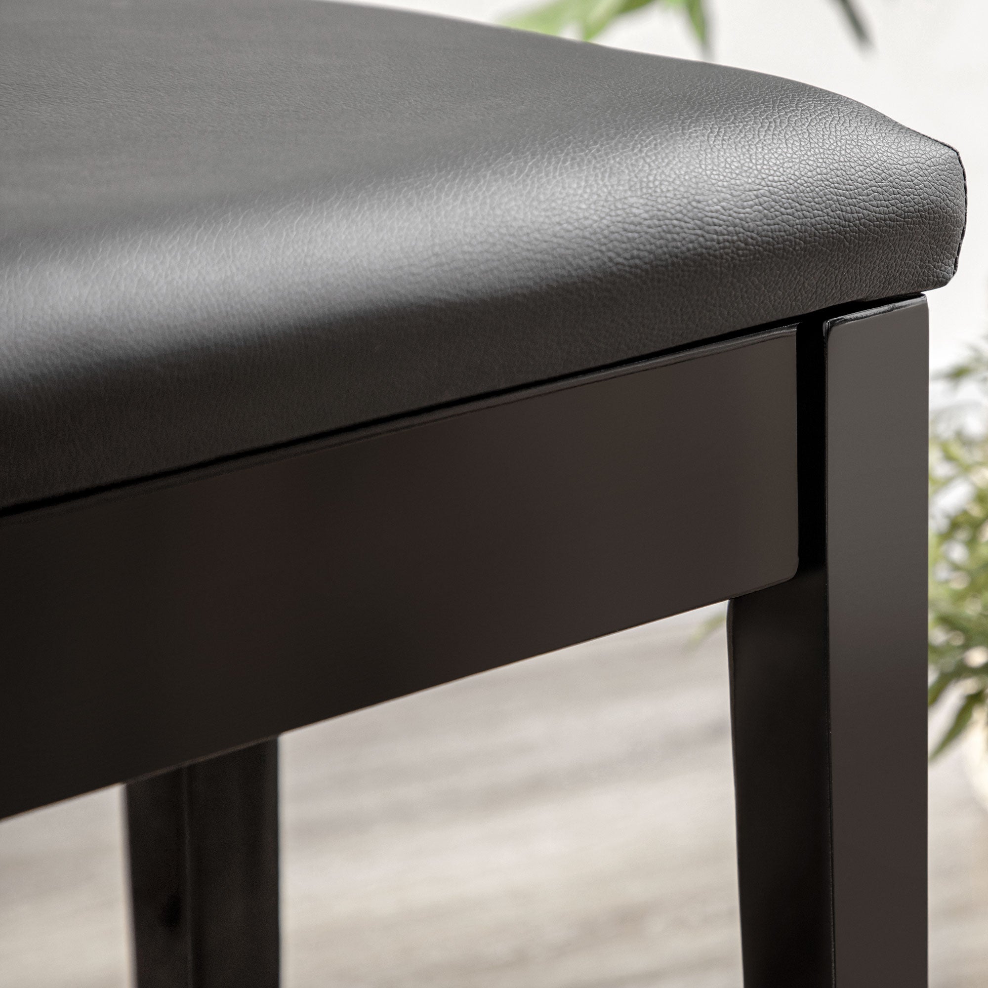 Piano Bench, Height-Adjustable with Storage, Leather Cushion, Black