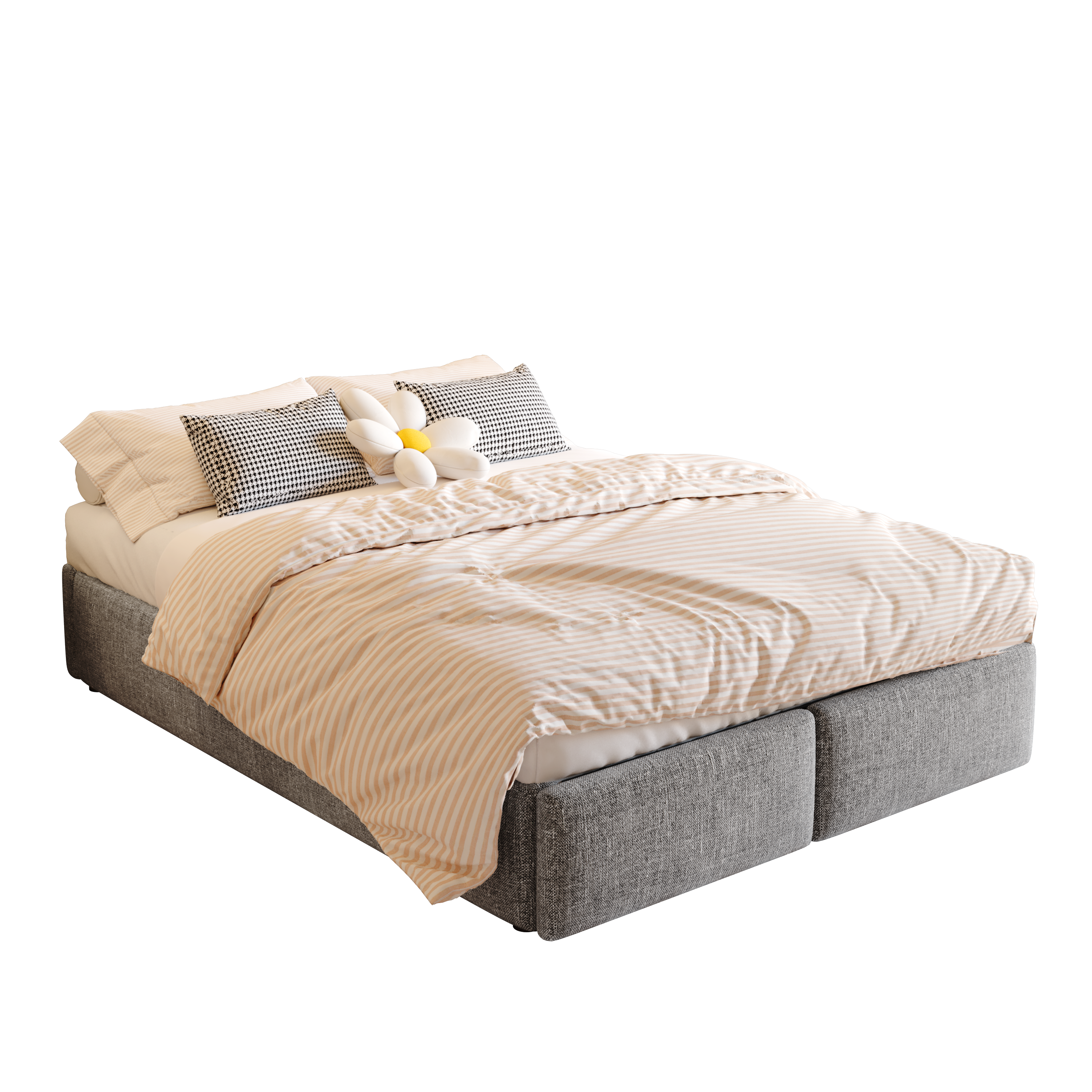 Upholstered Bed 140x200cm Hydraulic Storage 2 Drawers No Headboard - Grey