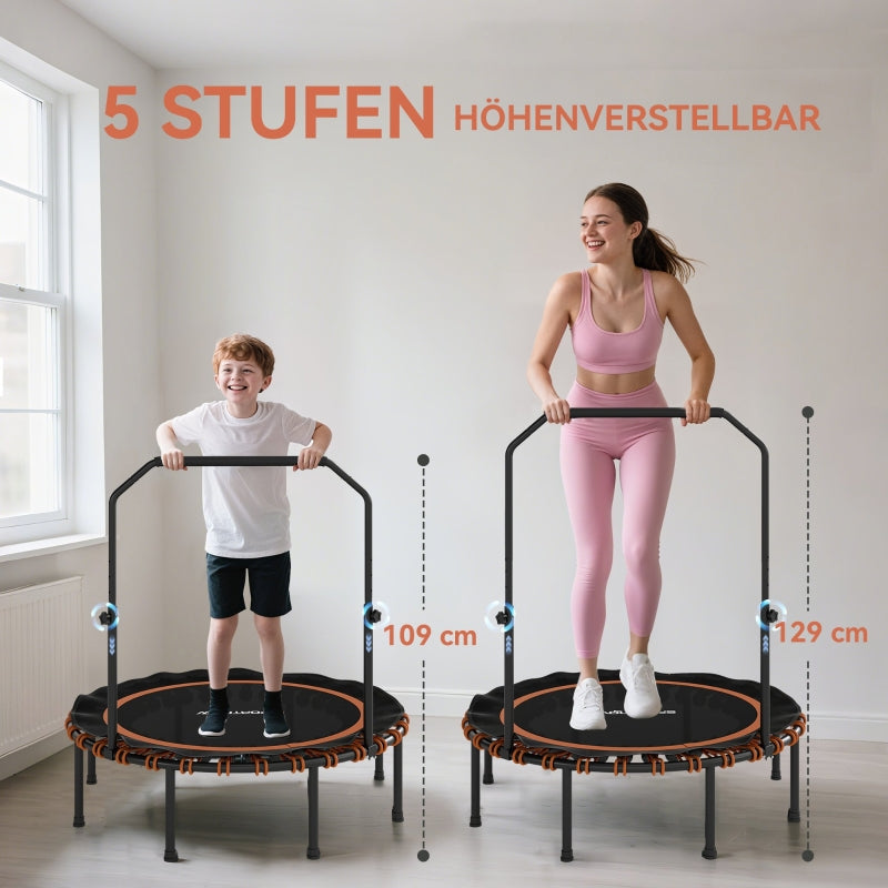 Fitness Trampoline, Adjustable Handrail for Indoor/Outdoor Use, Steel/Plastic Orange
