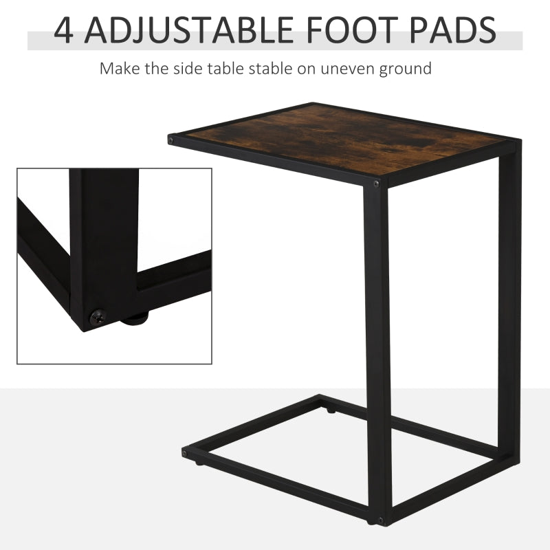 C-Shaped Side Table Bedside Accent Couch Table Metal Frame, Brown and Black
