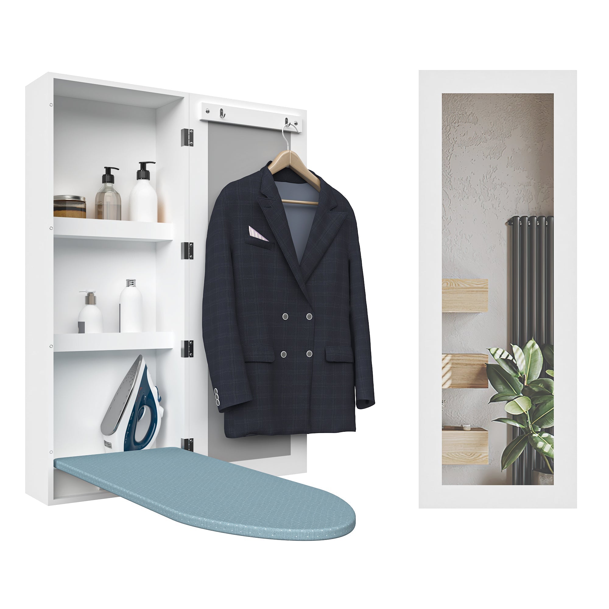 Wall Mounted Ironing Board Cabinet Folding Board Mirror Storage