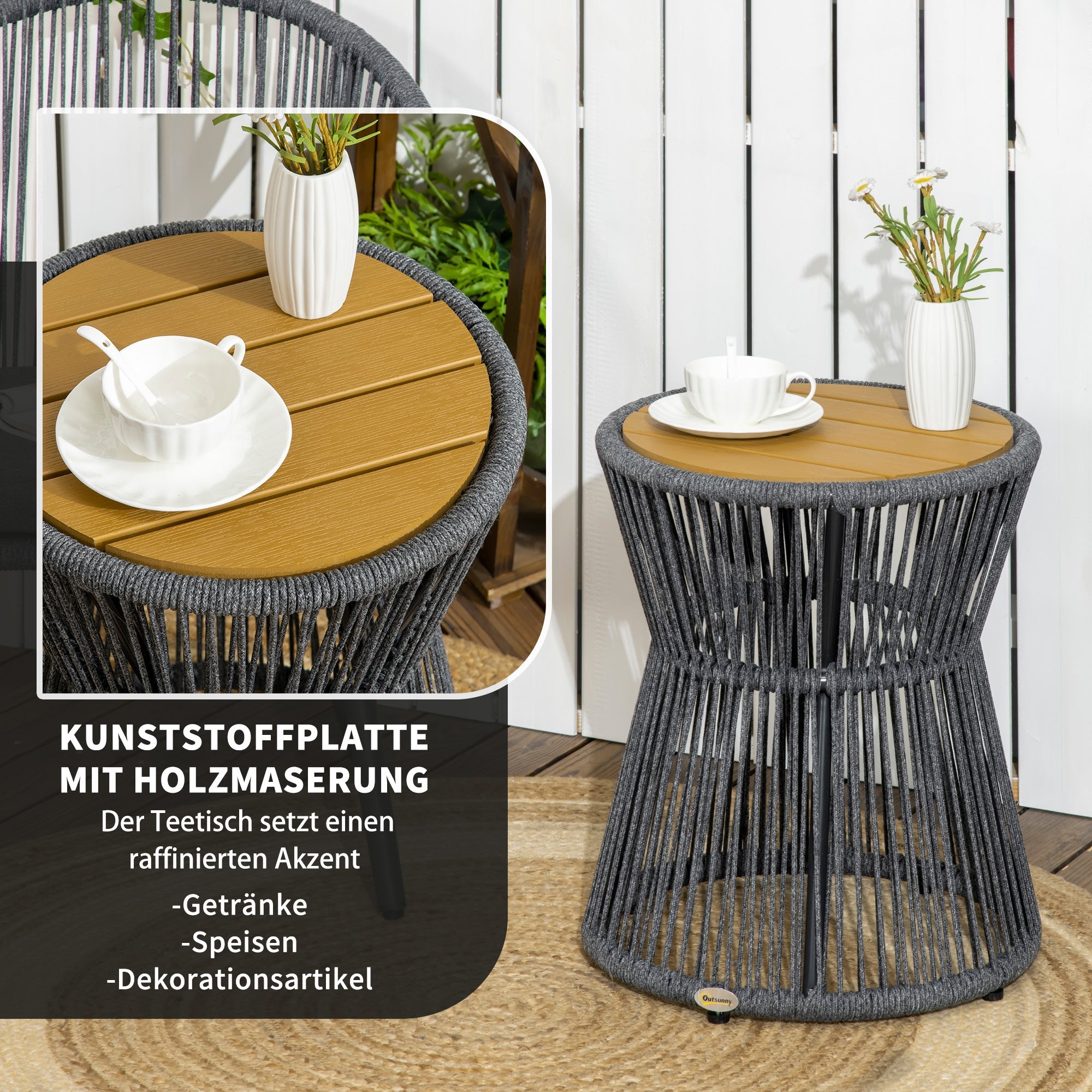 Garden/Bistro/Coffee Table, Adjustable Feet, Plastic Tabletop, Dark Grey + Natural