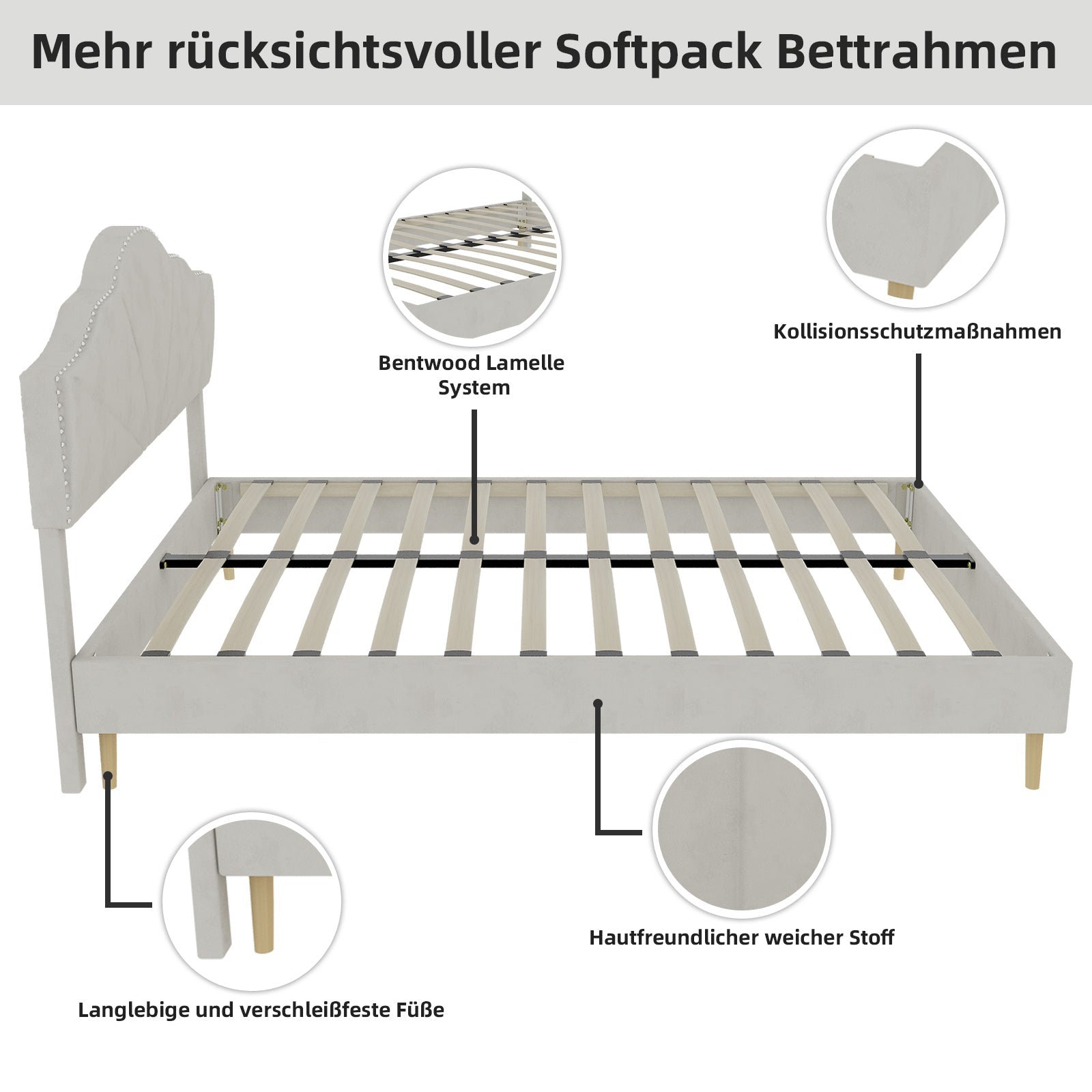 Modern Minimalist Soft Bed, Comfortable Headboard, 140*200CM, Beige