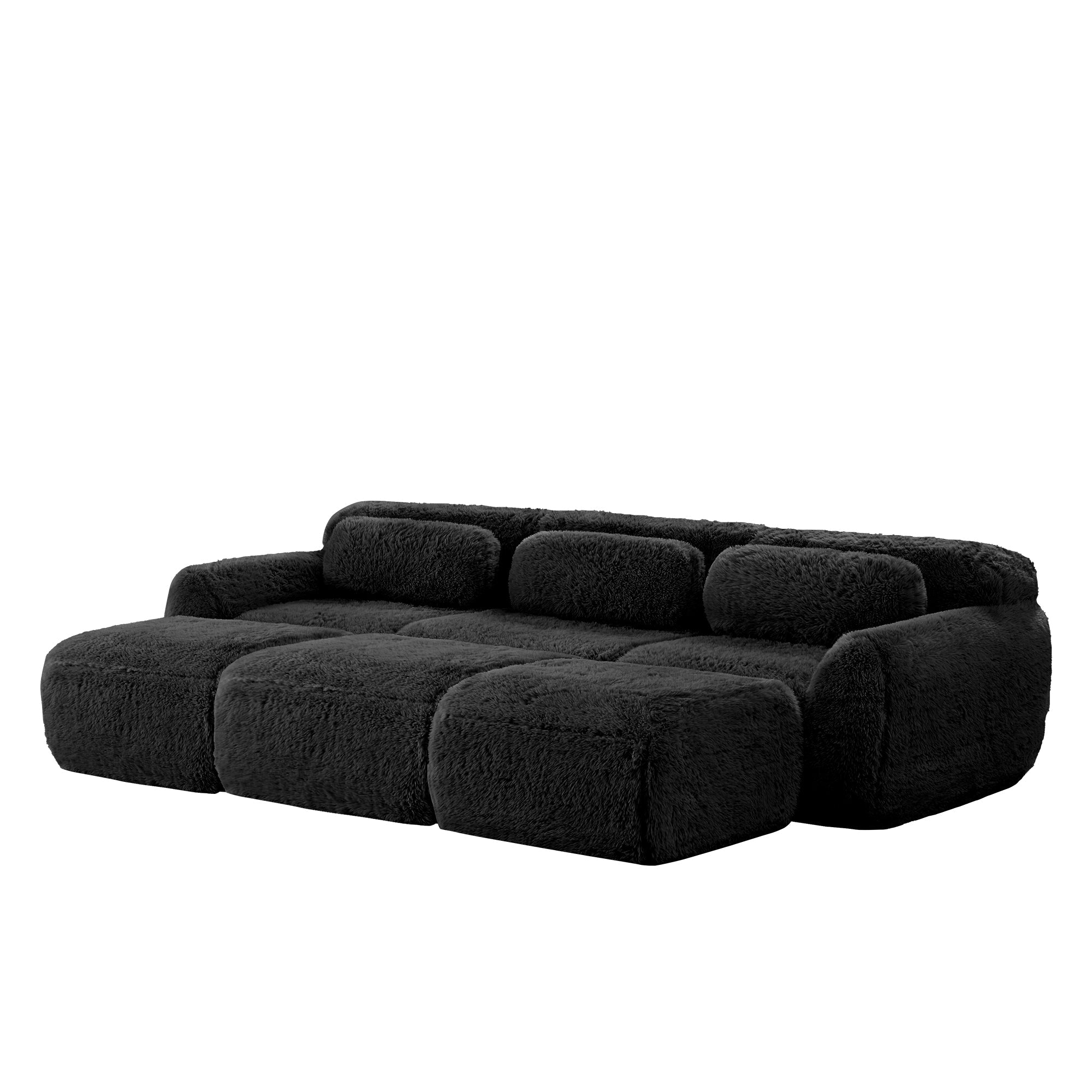 Boneless Cloud Sofas Modular 3-Seater Sleeper Sofa with 3 Ottomans Black Soft Plush Fabric