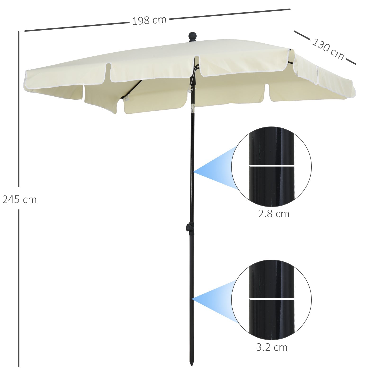 Parasol UV-Protective Foldable Balcony & Beach, Cream White & Black