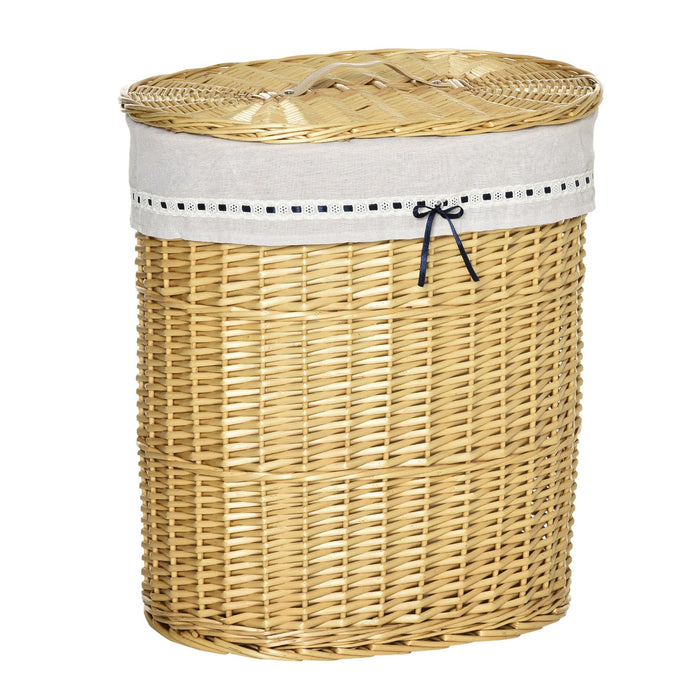 Laundry Basket 100L, with Lid, Wicker, Natural