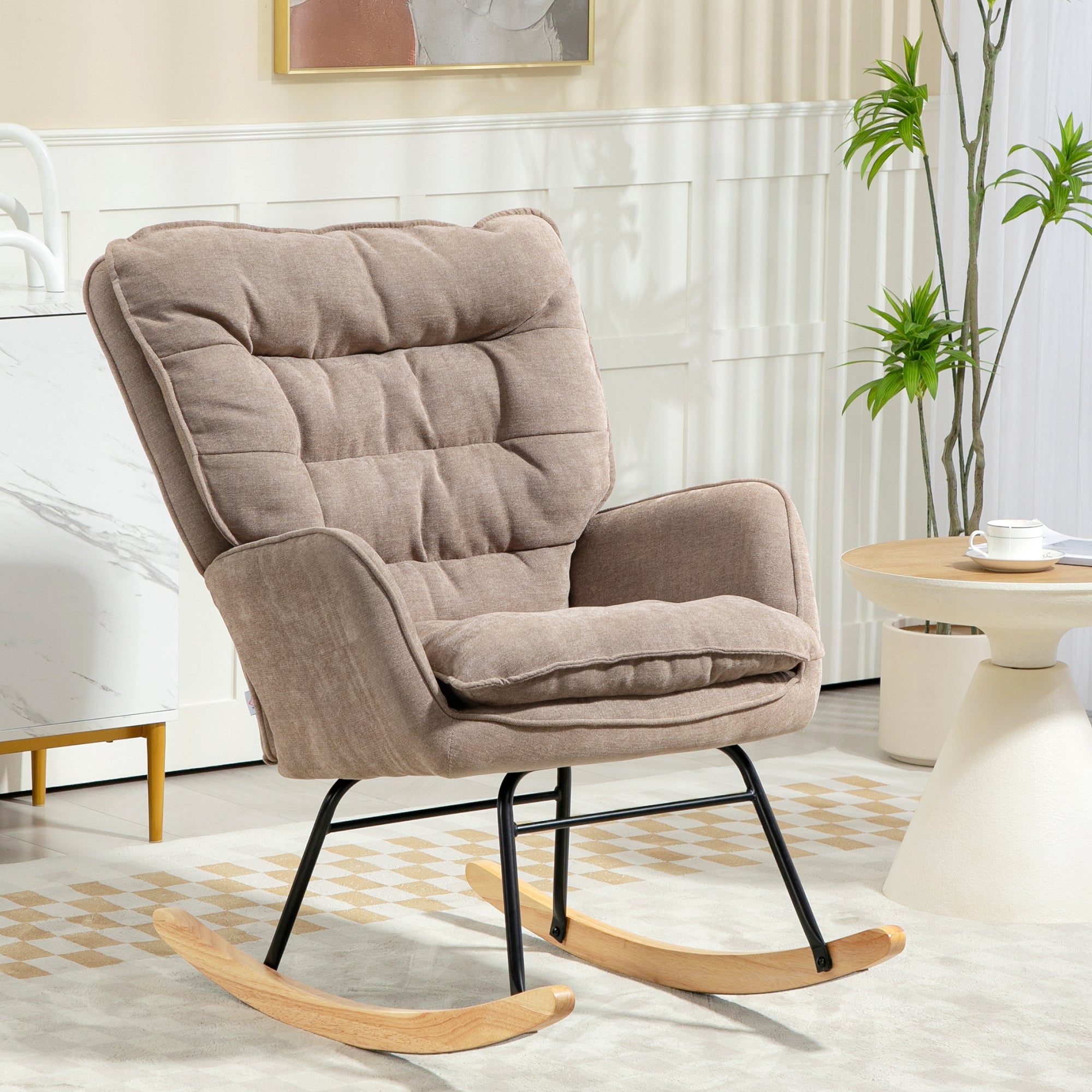 Rocking Chair, Armrests, Nursing, 120kg Load Capacity, Brown