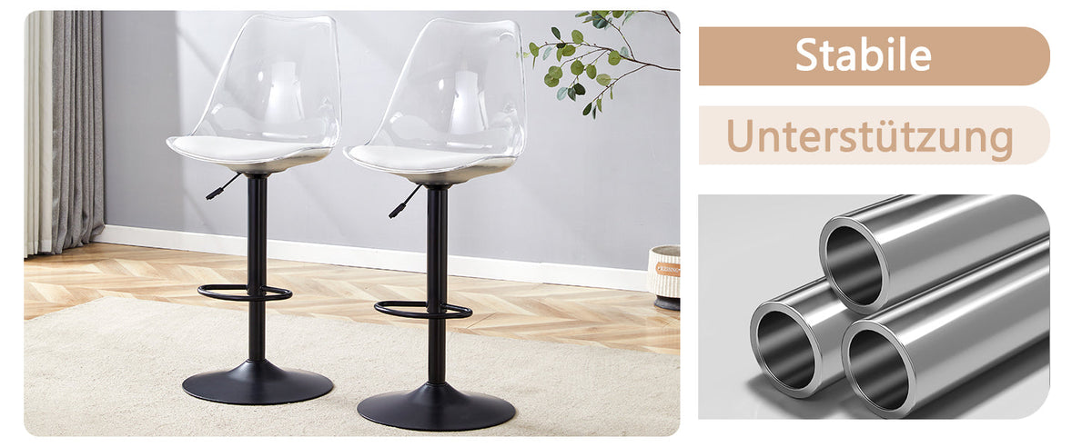 Bar Stool Set of 2 Adjustable Swivel PU Leather Transparent Back - Black Metal/PU