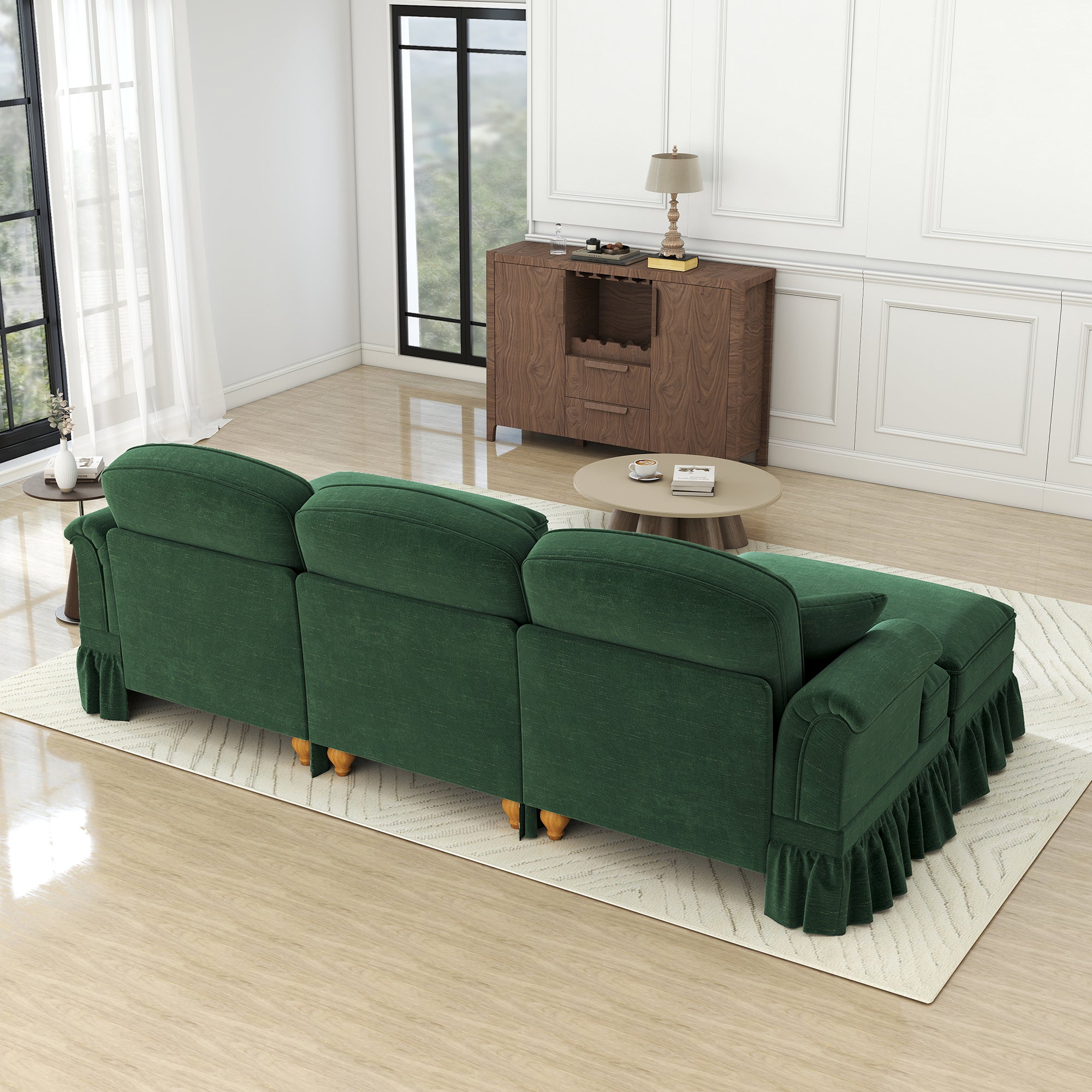 Classic U-Shaped Modular Sofa with Ottoman, Chenille - Green