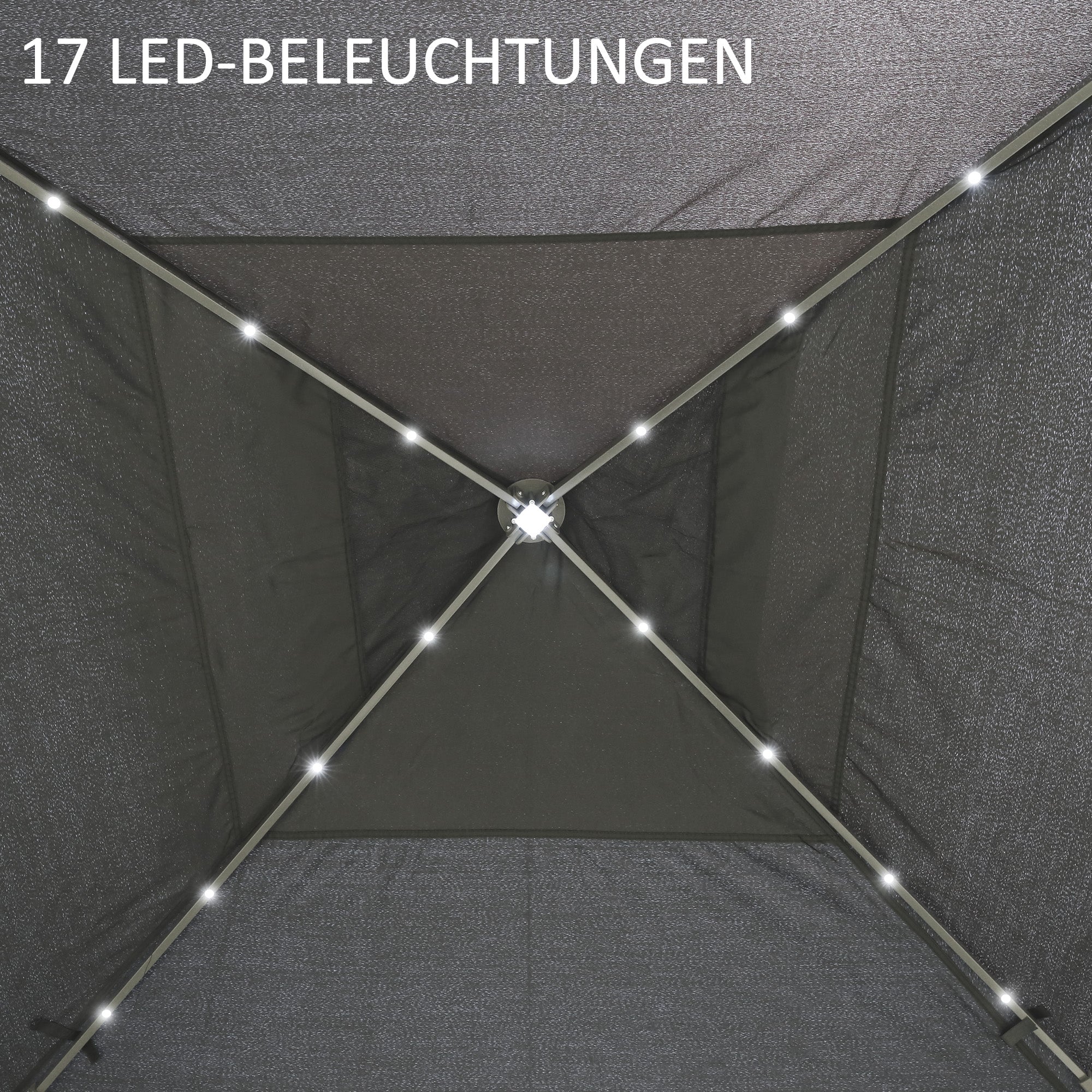 Folding Gazebo 3.3x3.3m Pop-Up LED USB Mesh Side Panels, Grey Oxford Fabric