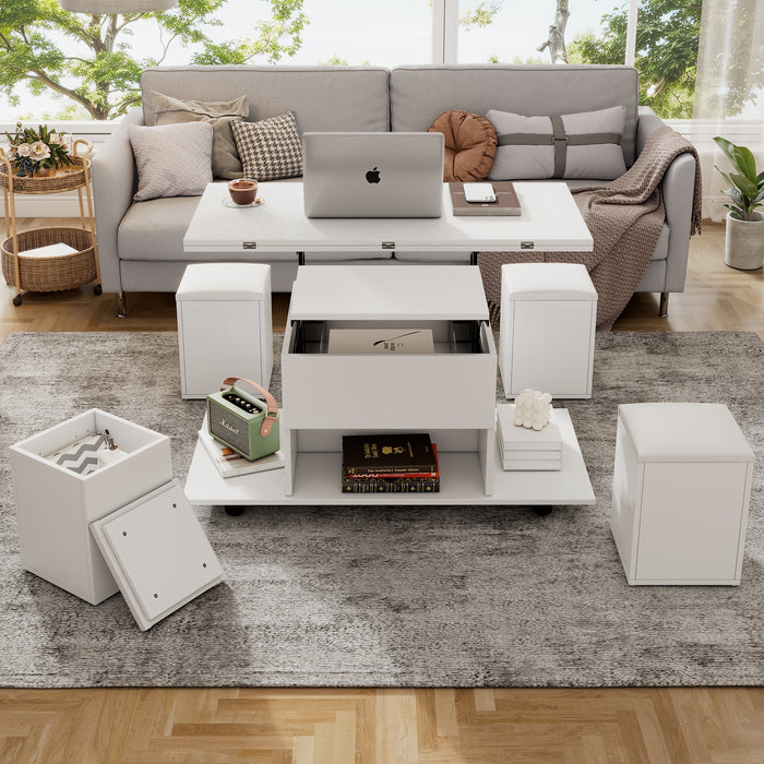 Liftable Coffee Table, Multifunctional with 2 Opening Tabletops, White