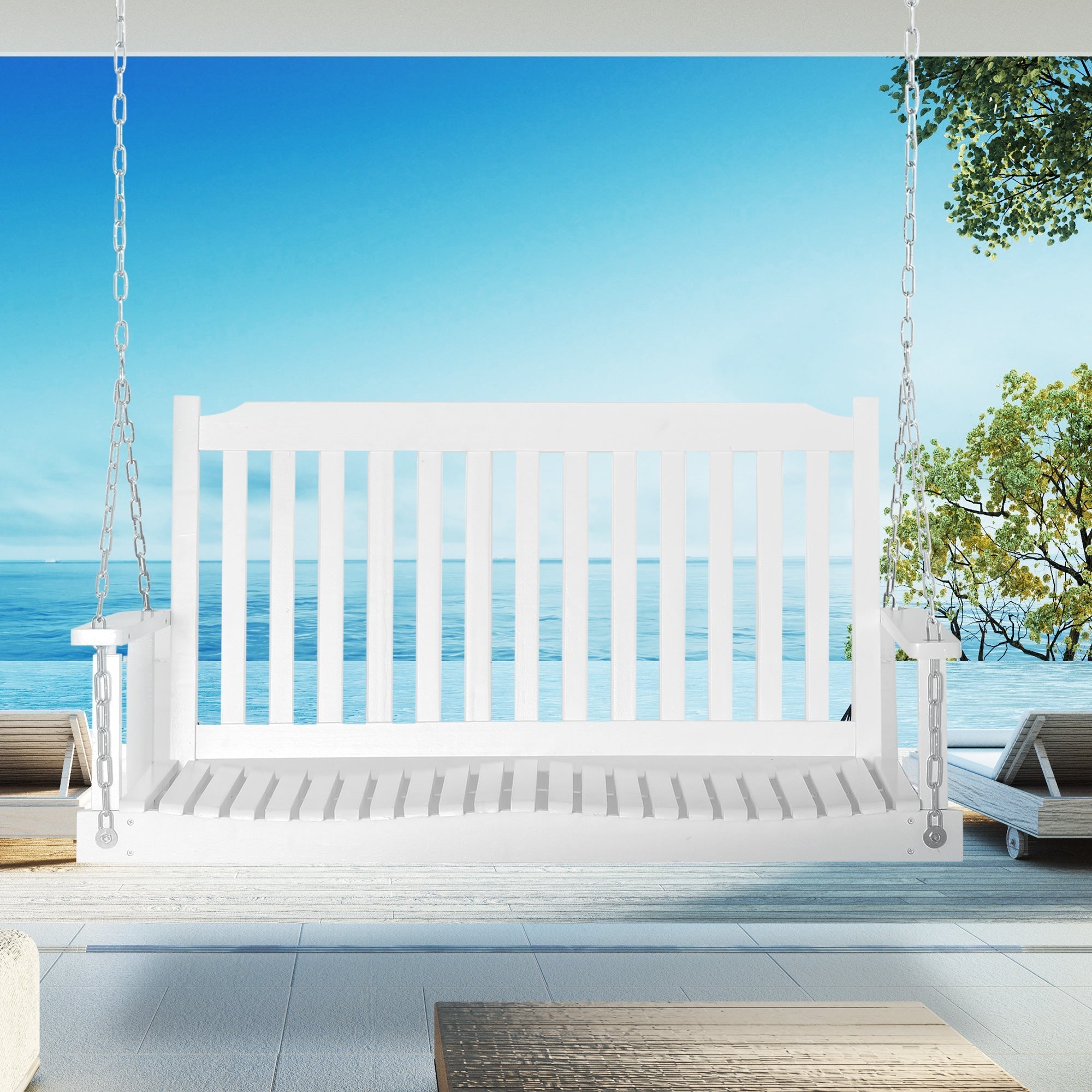 Garden Swing Bench 2-Person Solid Wood Patio/Terrace, White