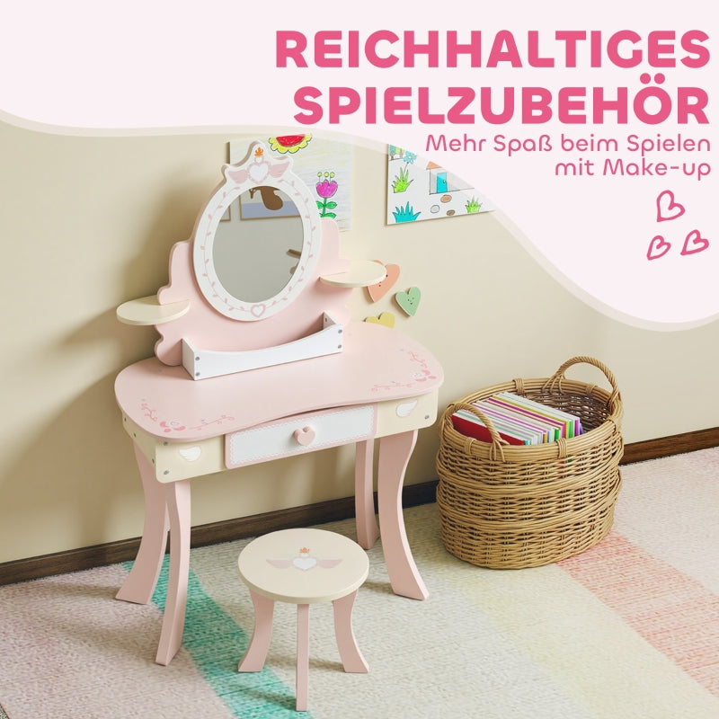 Children's Vanity Desk Set 2-in-1 Chair Drawer Mirror MDF - Pink