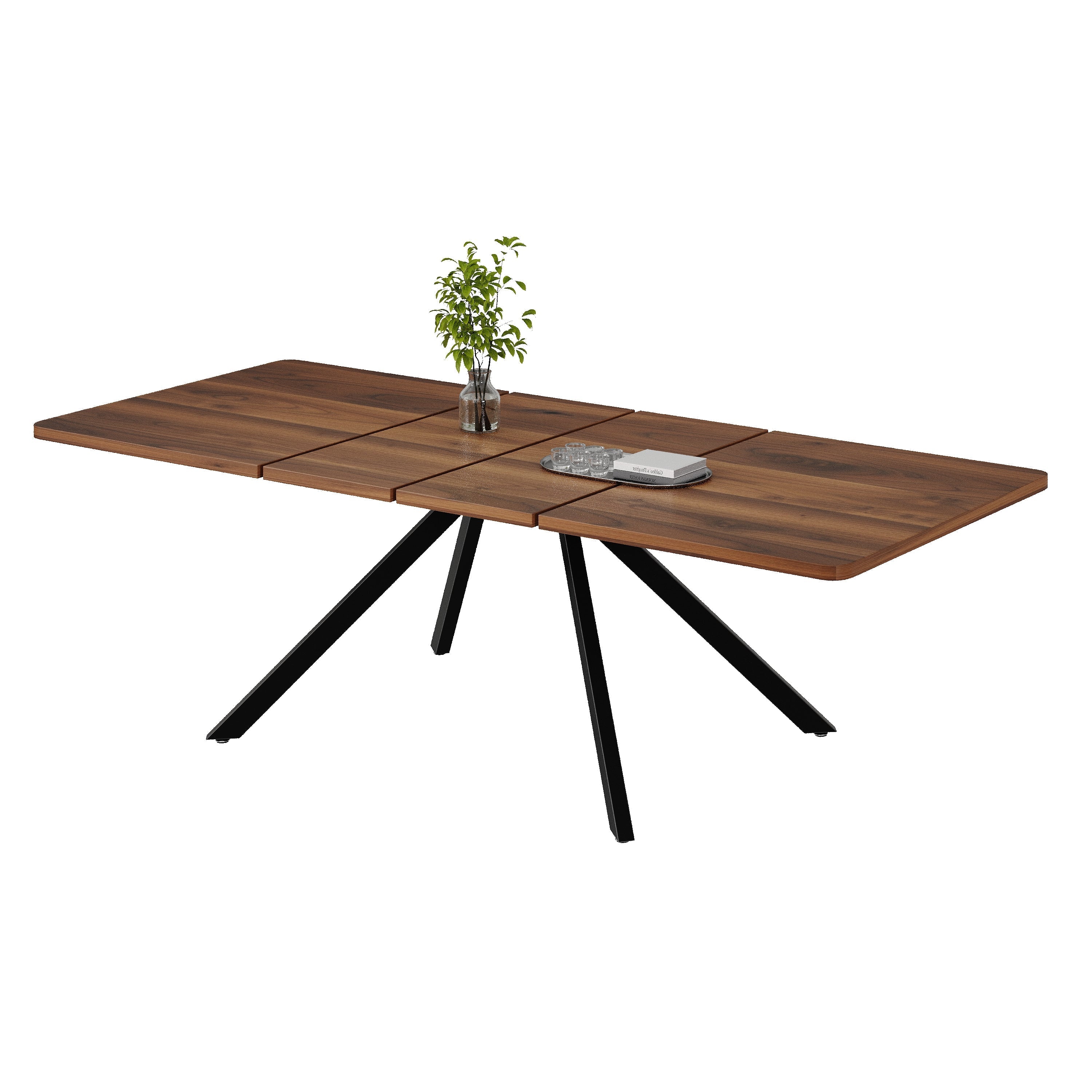 Extendable Dining Table 160-240cm 6-10 Seater Metal Legs - Walnut Color