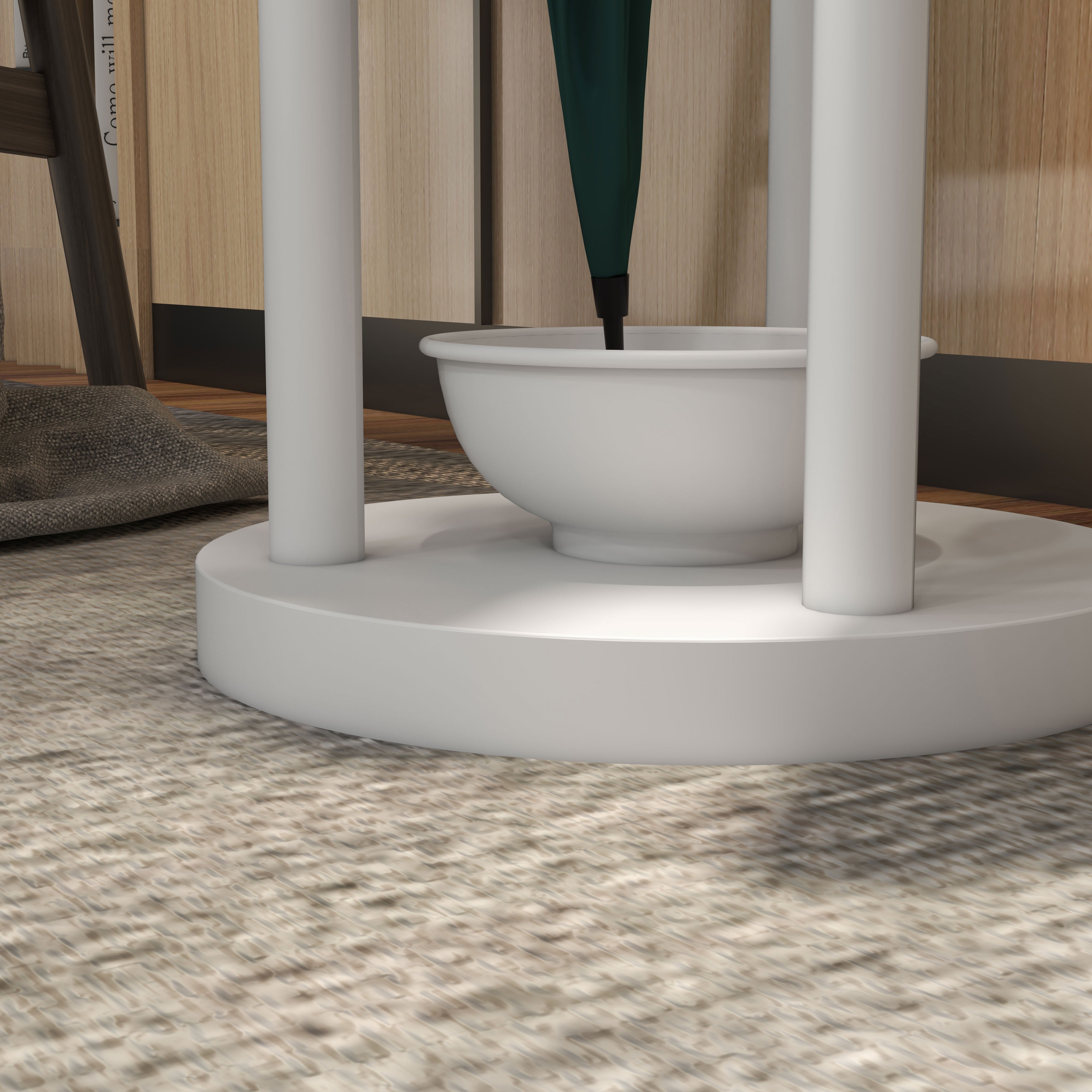 Garderobenständer mit Schirmhalter, 13 Haken, Metall und Bambus, Natur und Weiß