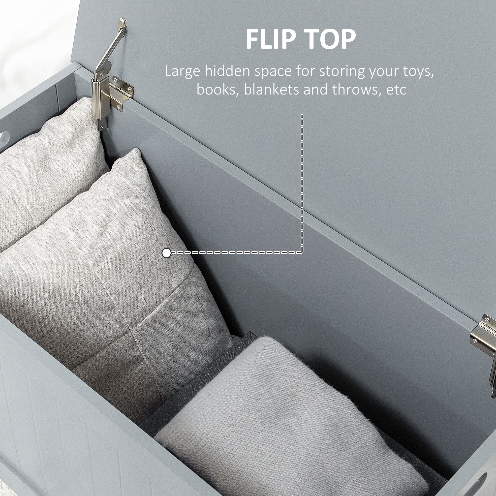 Storage Box Toy Chest Cabinet Organizer with Lid Safety Hinges, Grey