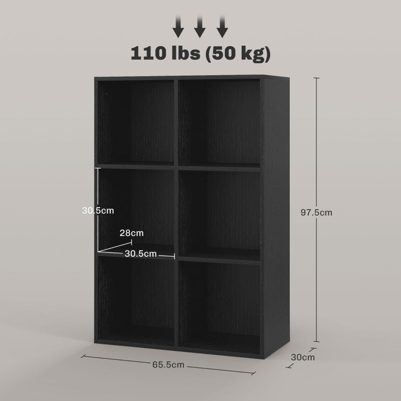 Six-Cube Bookcase 3-Tier Storage Unit Black Wood Effect