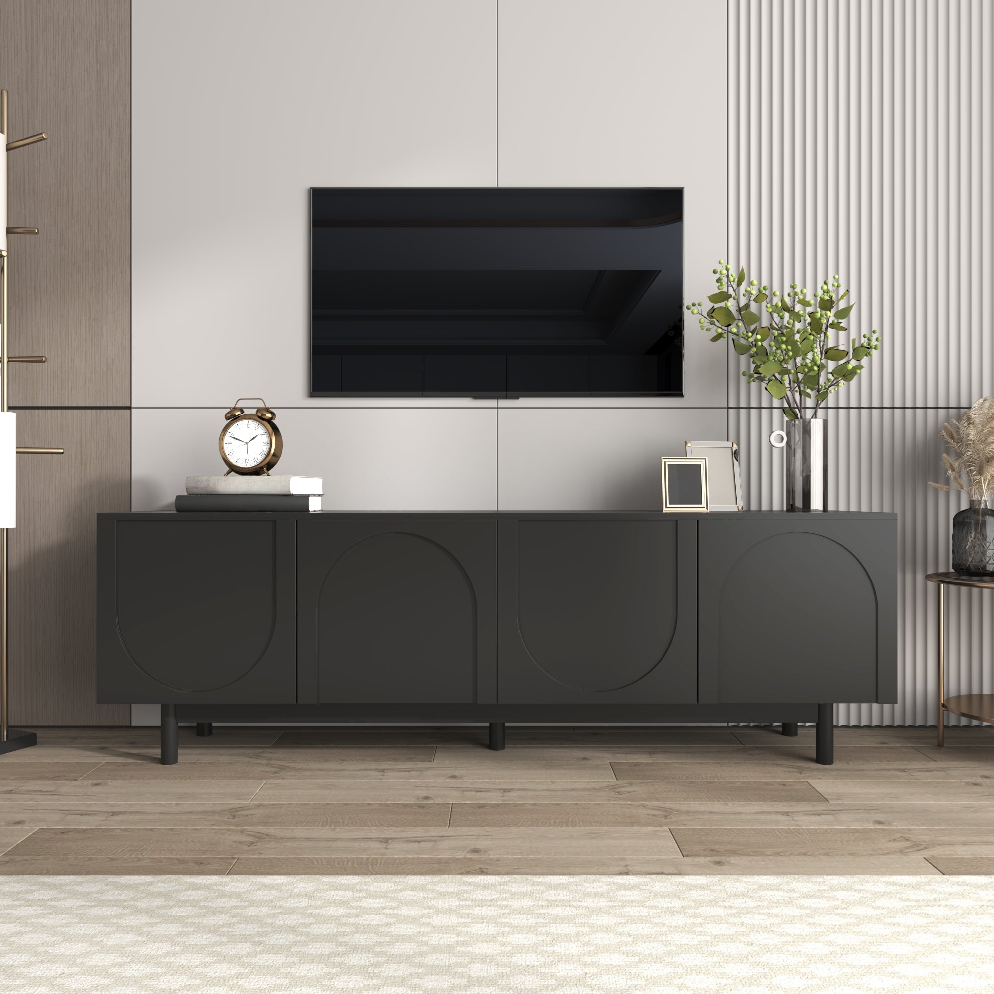 TV Cabinet, Adjustable Shelves, Lightweight Lowboard, Black